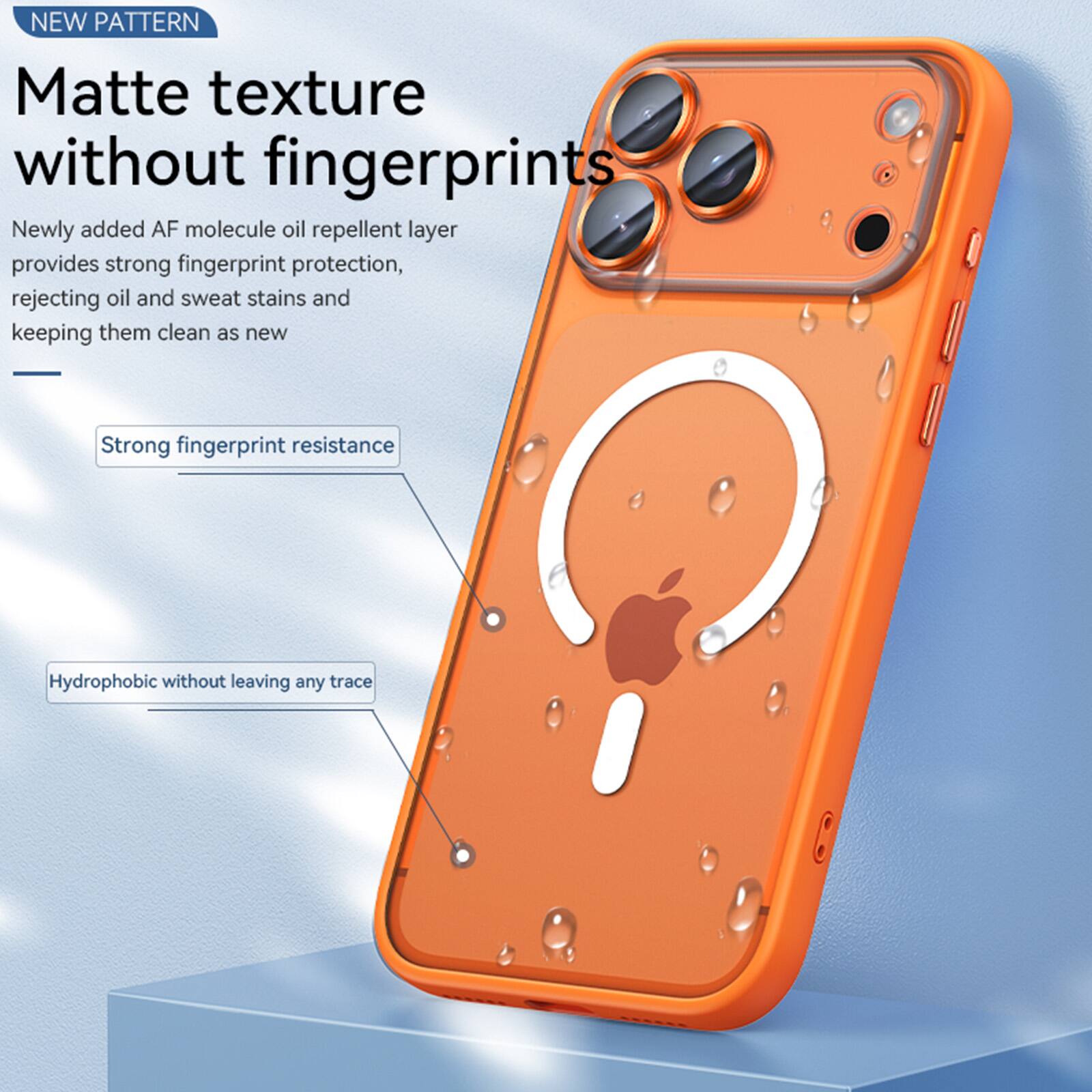 NEW PATTERN  
Matte texture without fingerprints  
Newly added AF molecule oil repellent layer provides strong fingerprint protection, rejecting oil and sweat stains and keeping them clean as new  
Strong fingerprint resistance  
Hydrophobic without leaving any trace