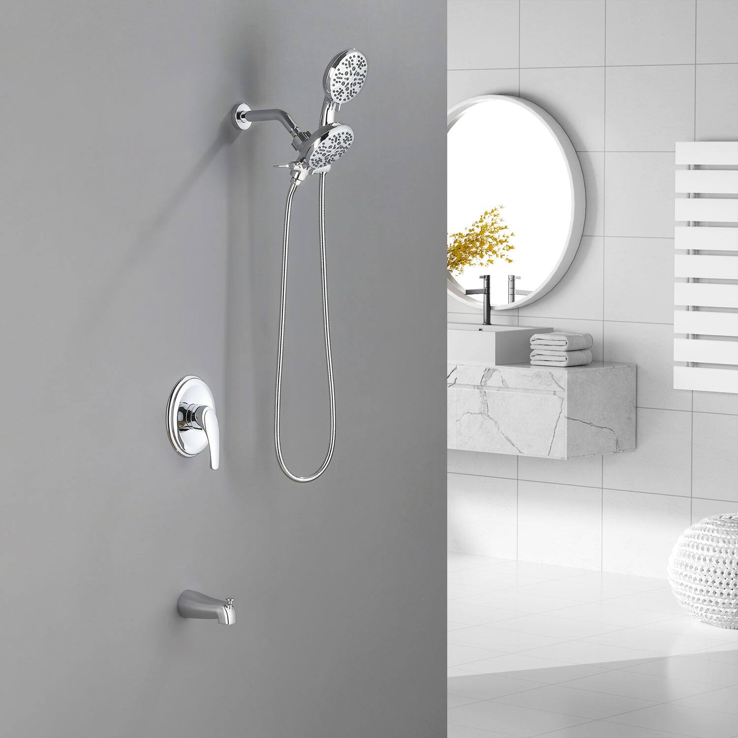 Alt View 7. Boyel Living - Polished Chrome Shower Set with Seven Function Dual Shower Heads and cUPC Pressure Balance Valve - Polished Chrome.
