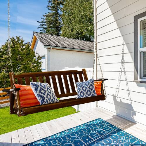 Alt View 7. Winado - Patio Wooden Porch Swing 4 FT, Straight Edge Swing Chair Bench, with Hanging Chains for In/Outdoor Courtyard Garden - Carbonized.