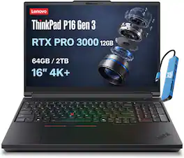 Lenovo - ThinkPad P16 Gen 3 16" 4K+ Mobile Workstation - NVIDIA RTX PRO 3000 12GB - Intel Core Ultra 7 255HX - 64GB RAM - 2TB SSD - Black