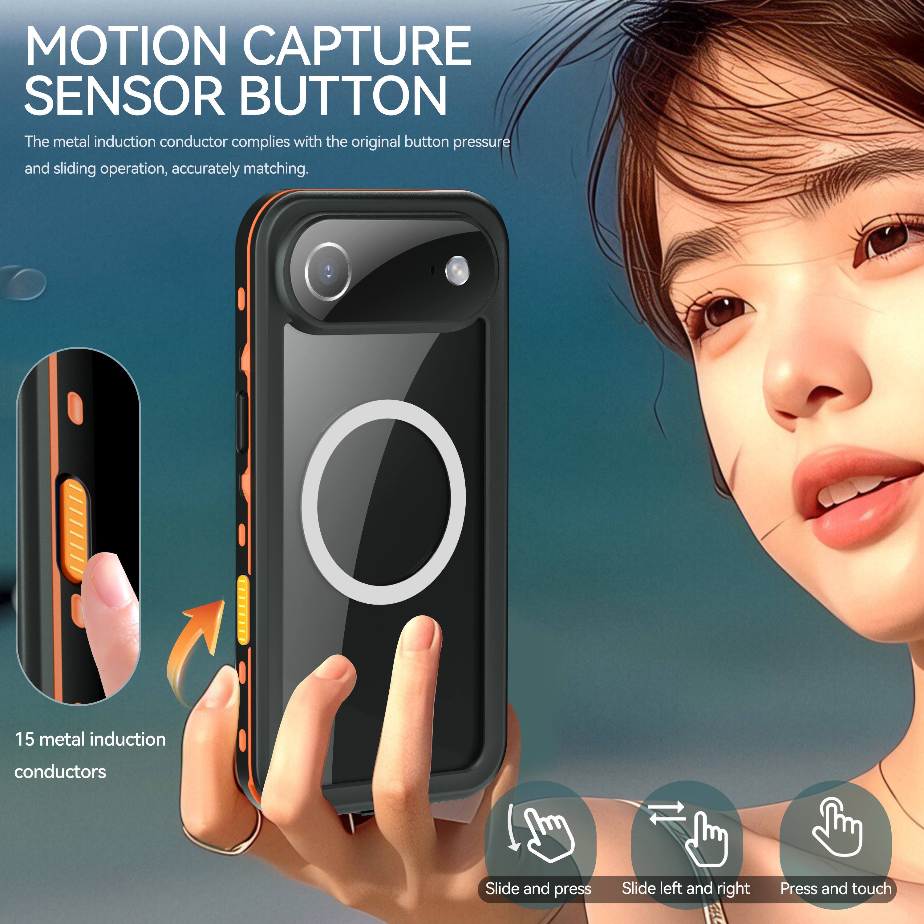 MOTION CAPTURE SENSOR BUTTON

The metal induction conductor complies with the original button pressure and sliding operation, accurately matching.

15 metal induction conductors

Slide and press
Slide left and right
Press and touch