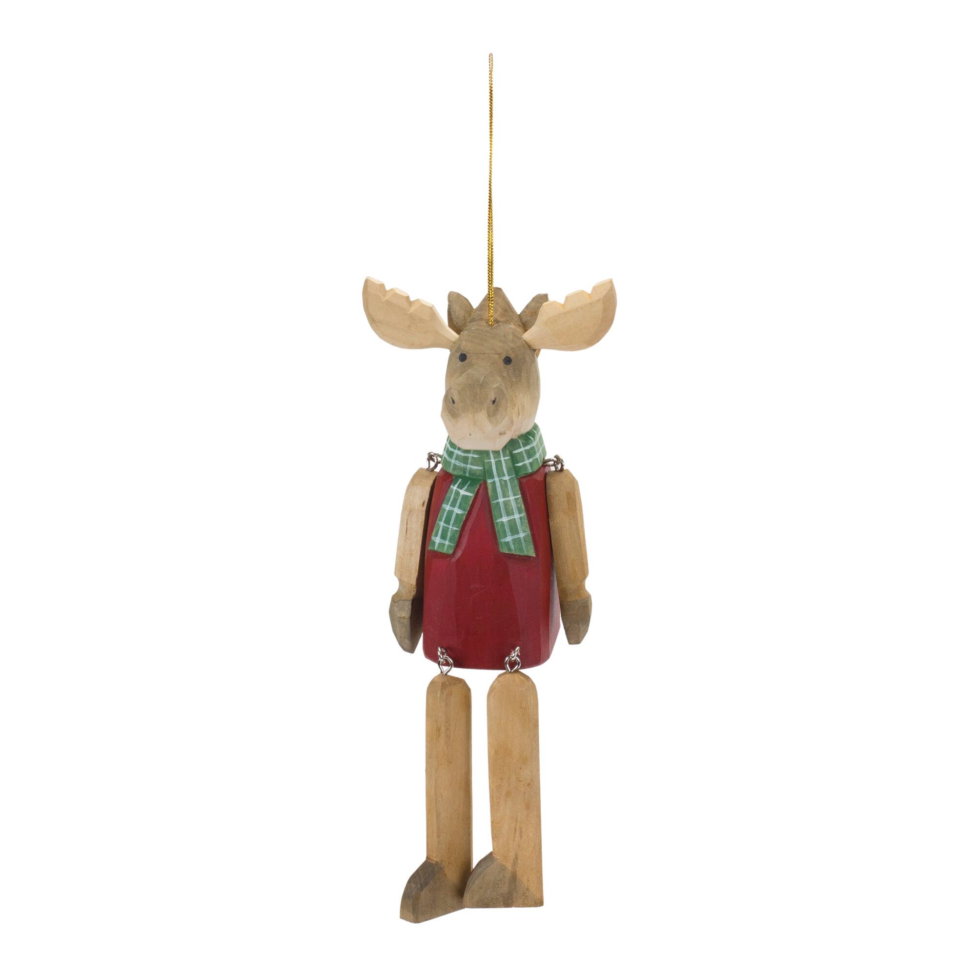 Angle. BreeBe - Dangle Moose Ornament (Set of 6) - Red, Brown.