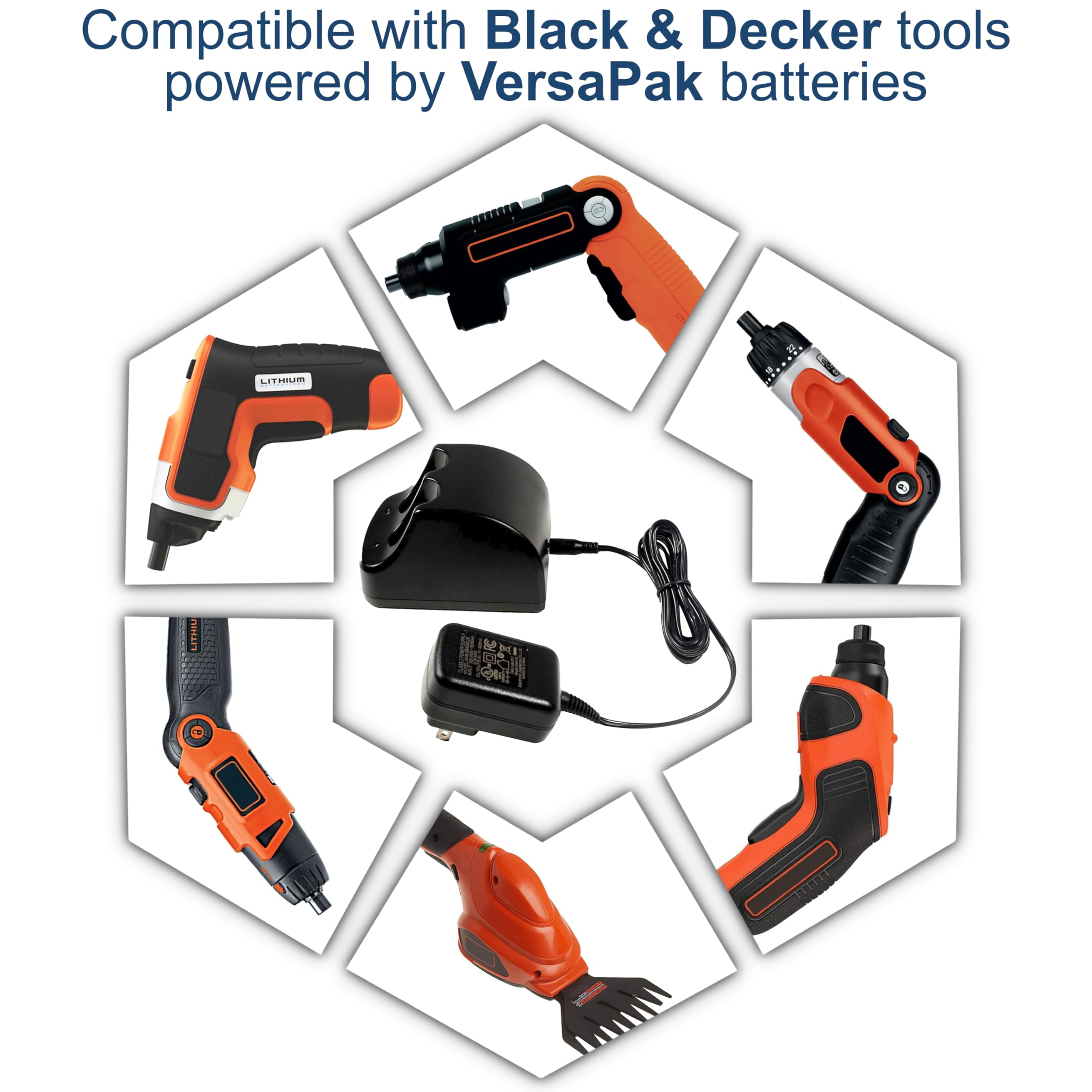 Compatible with Black & Decker tools powered by VersaPak batteries