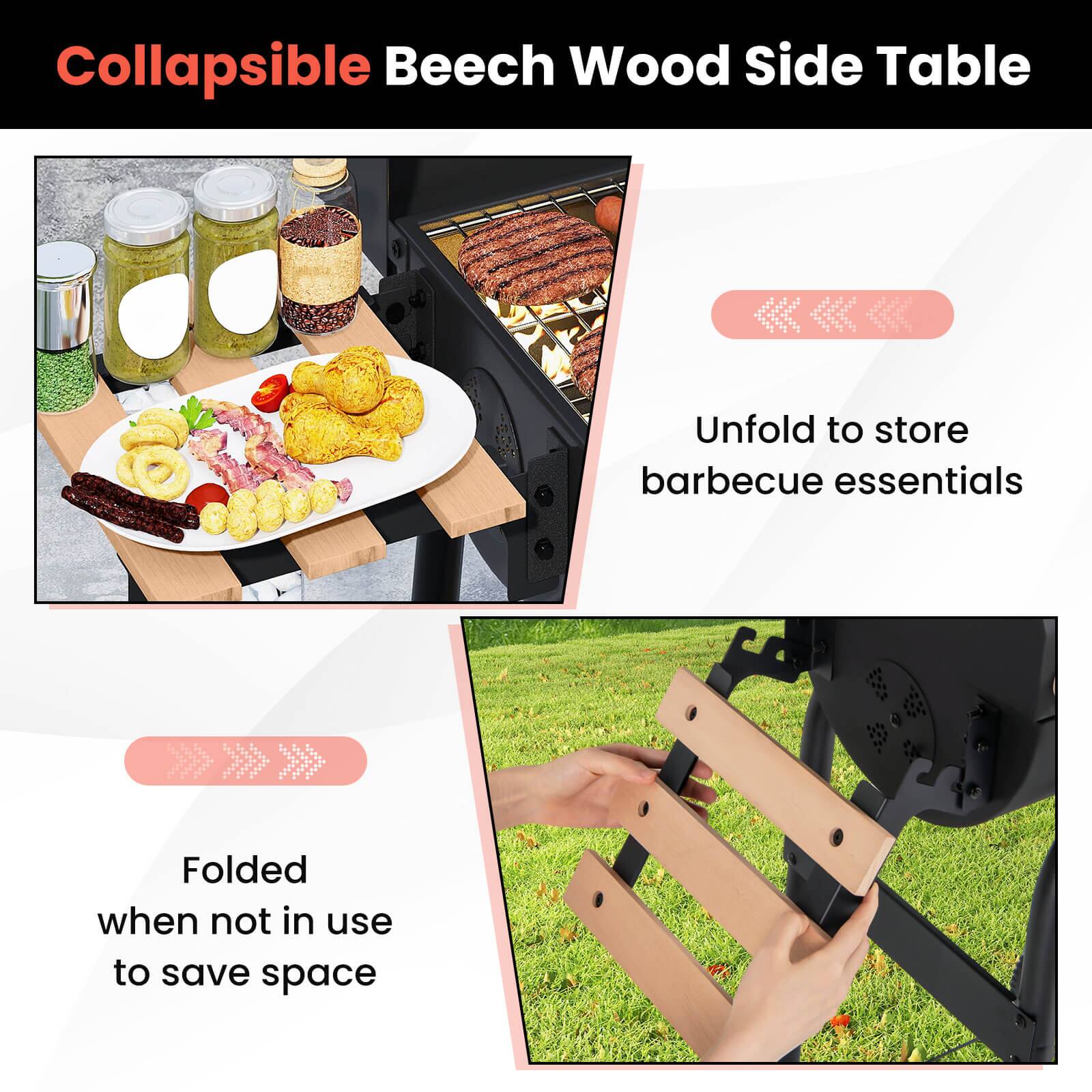 Collapsible Beech Wood Side Table

Unfold to store barbecue essentials

Folded when not in use to save space