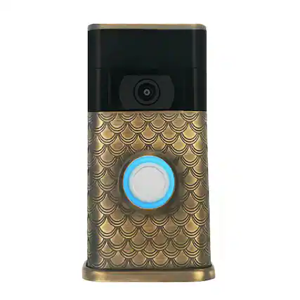 Front. Michael Healy - Scales Video Doorbell Cover (Ring 2nd Gen) - Antique Brass.