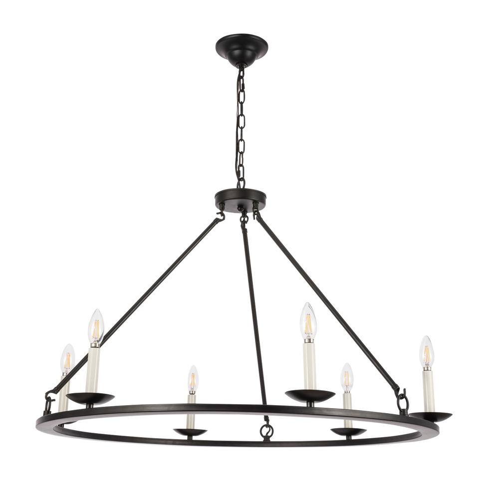 Alt View 4. Living District - Maine 6 light Black chandelier - Black.