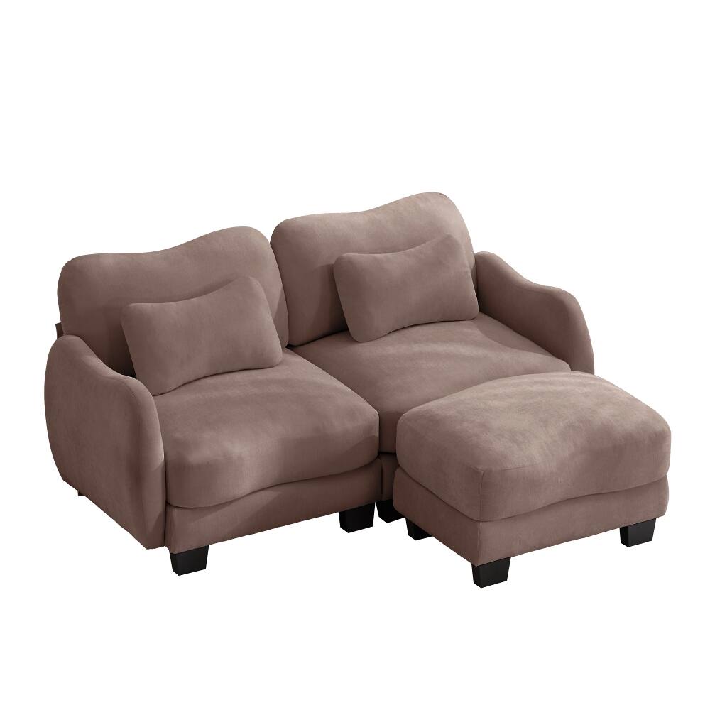Alt View 2. Loheer - Loheer Rose Dust Chenille L-Shaped Loveseat Sofa with Movable Ottoman Ergonomic Cloud Sofa for Living Room - Rose Dust.