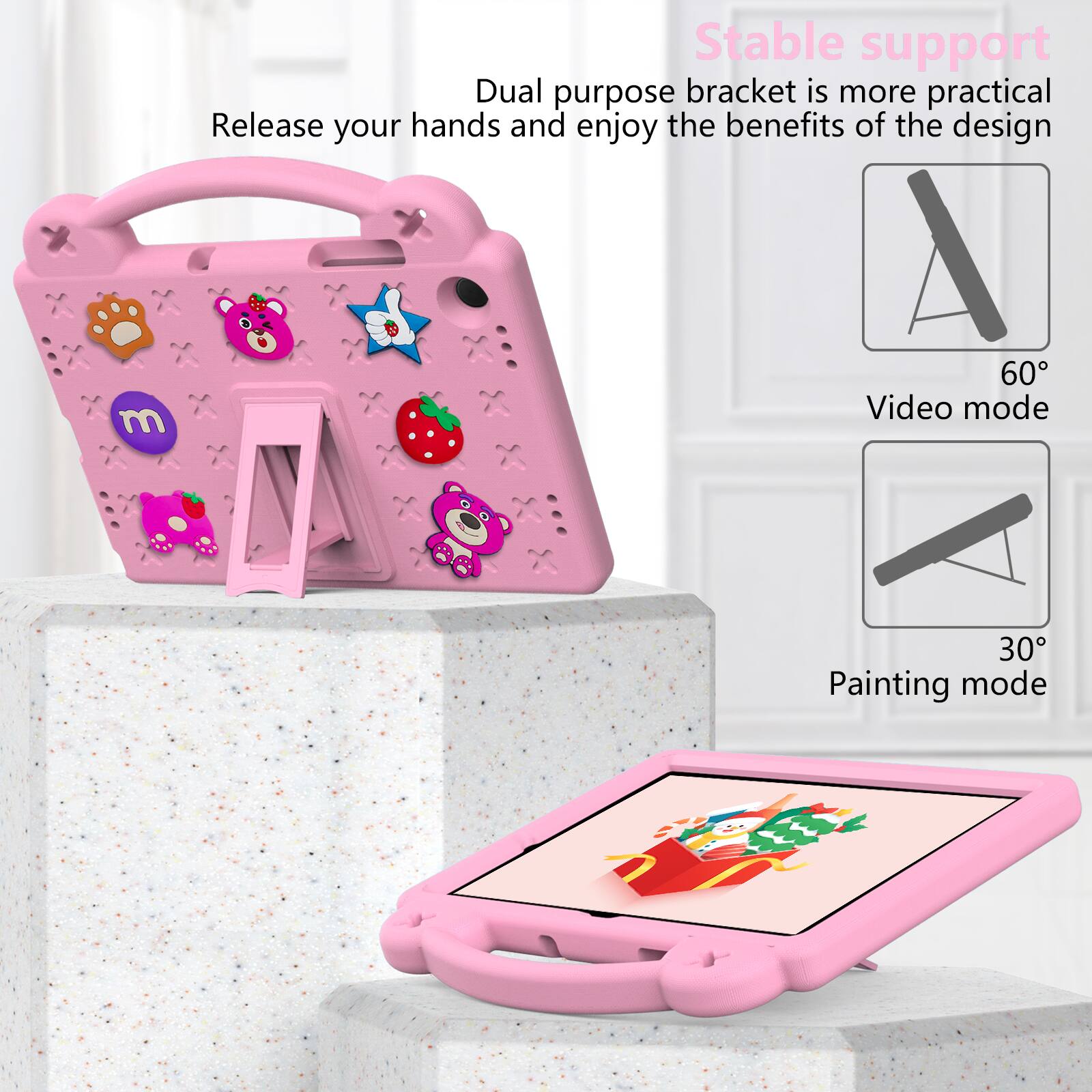 Stable support  
Dual purpose bracket is more practical  
Release your hands and enjoy the benefits of the design  

60° Video mode  
30° Painting mode
