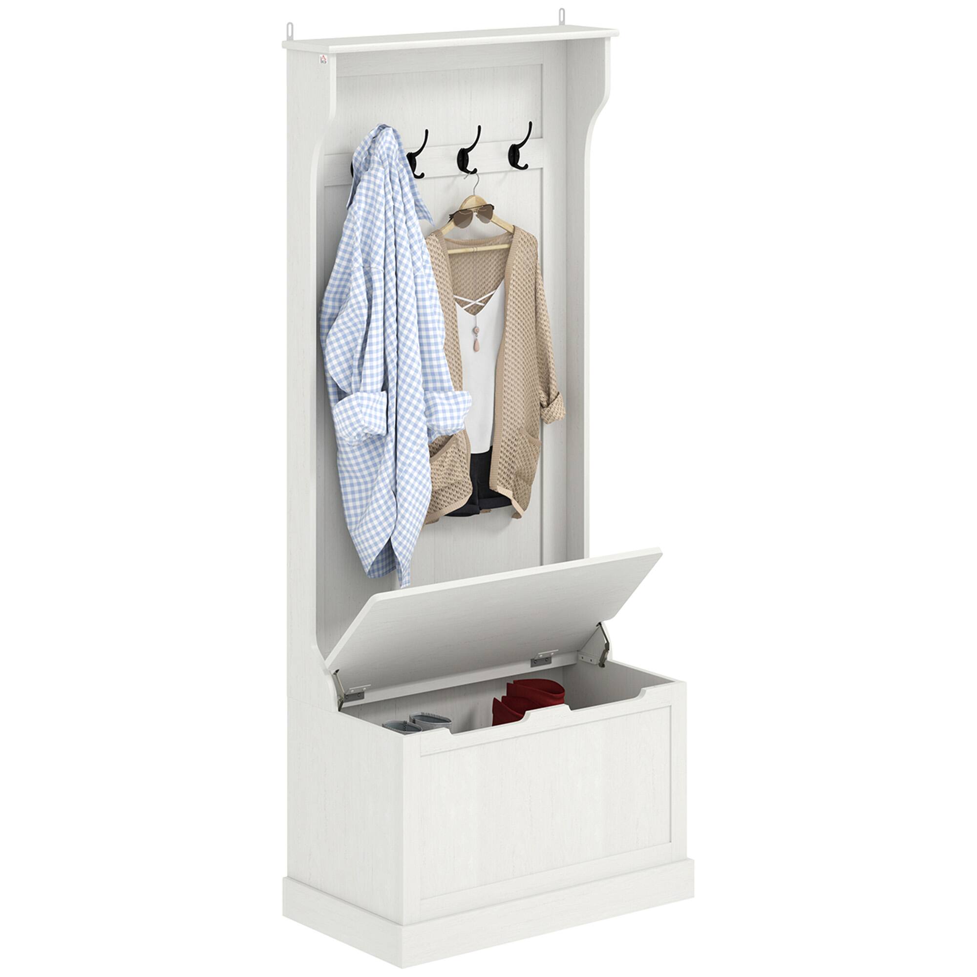 Homcom - Hall Tree with Coat Rack, Storage, and Sitting Bench - Cream White