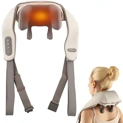 Front. Costway - Costway Neck Shoulder Massager with 2 Heating Levels & Adjustable Intensity - Beige.