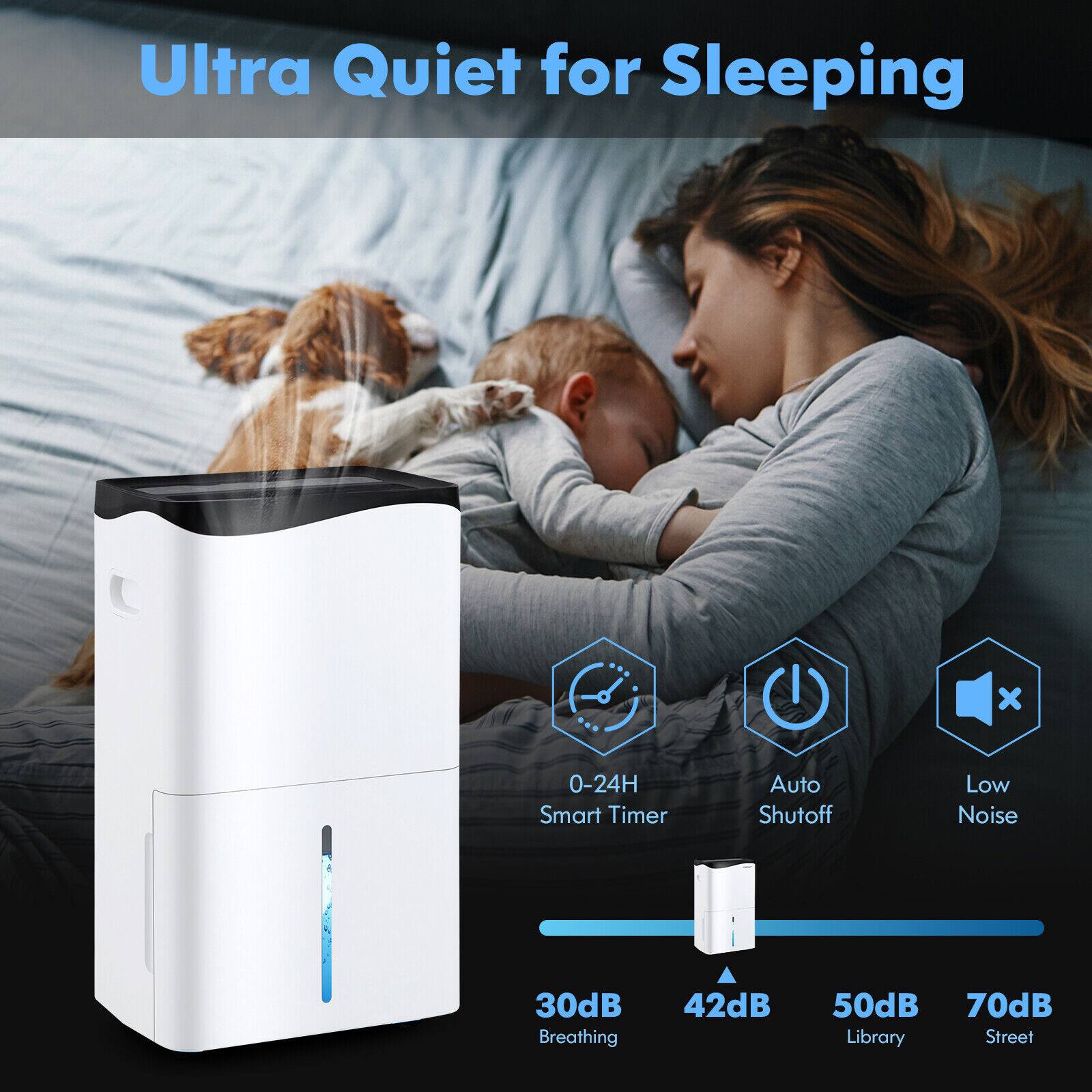 Ultra Quiet for Sleeping  
0-24H Smart Timer  
Auto Shutoff  
Low Noise  
30dB Breathing  
42dB  
50dB Library  
70dB Street