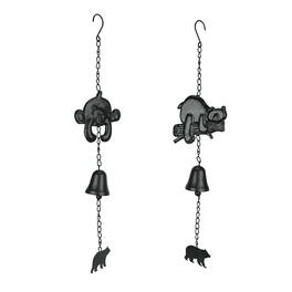 Mayrich Company - Set of 2 Cast Iron Bear Wind Chime Hanging Bells Outdoor Home Cabin Decor - Black