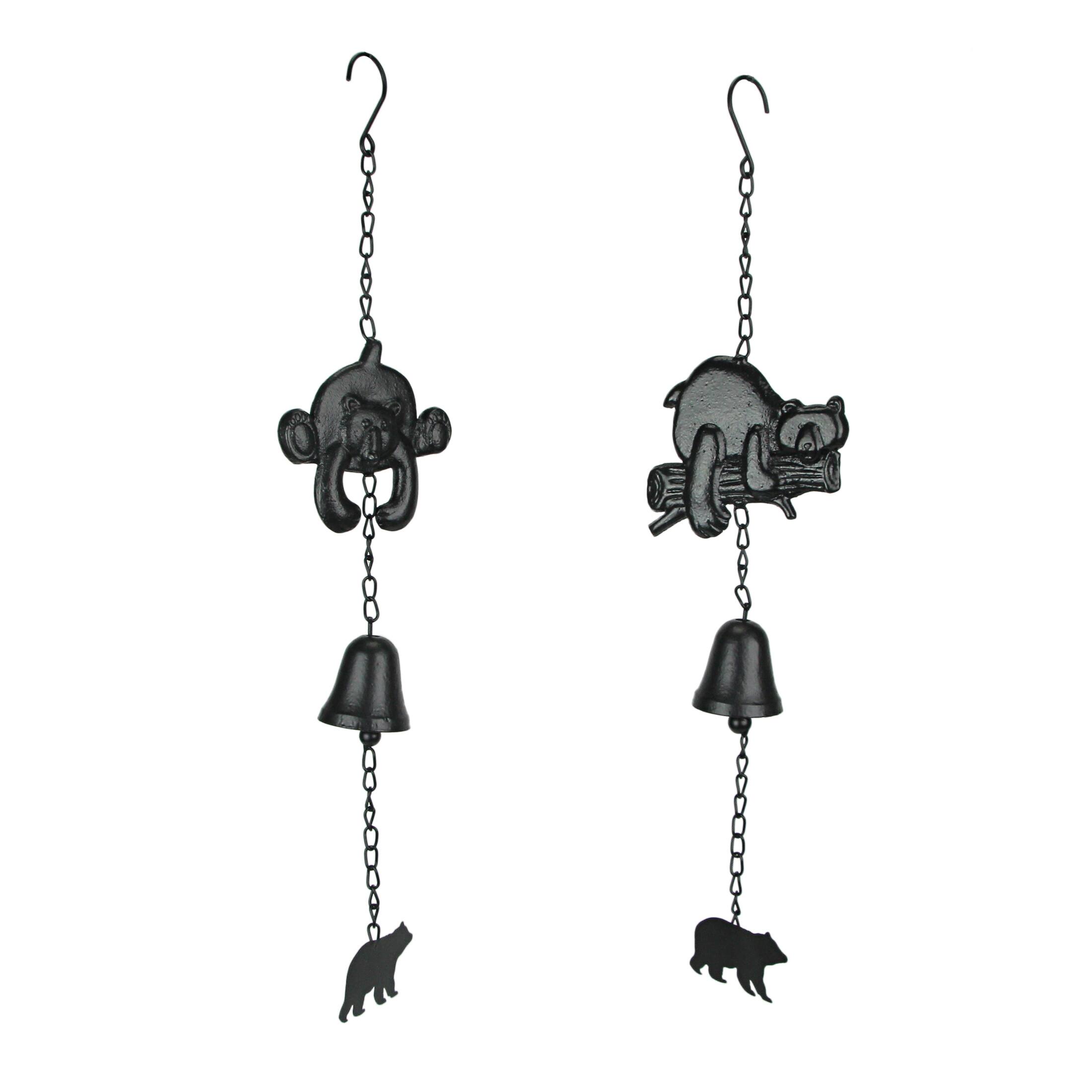 Front. Mayrich Company - Set of 2 Black Cast Iron Bear Wind Chime Hanging Bells Outdoor Home Cabin Decor - Black.