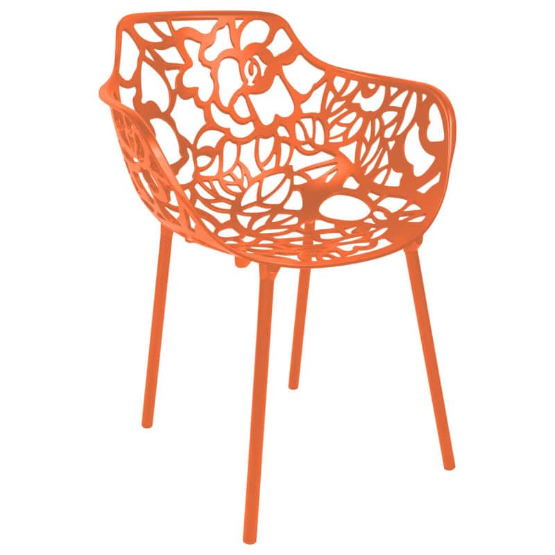 Photos - Chair LeisureMod  Devon Stackable Aluminum Dining  with Floral Cutout Design Side  for Indoor Outdoor - Orange DCA23OR 