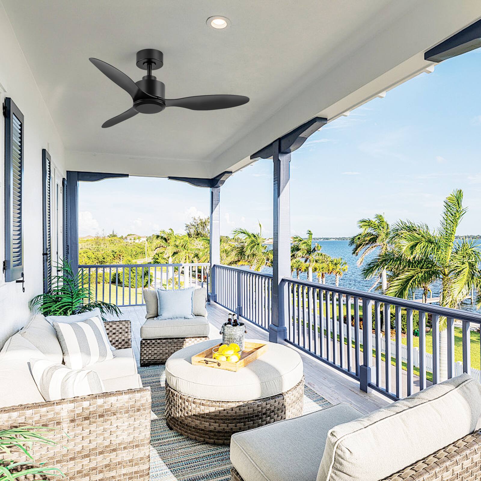 Alt View 7. Breezary - 42" Modern Indoor Ceiling Fan, 3 ABS Blades, 6-Speed DC Motor, Remote Control, Timer, 5'' Downrod, Light/No Light Option - Matte Black (Without Light).