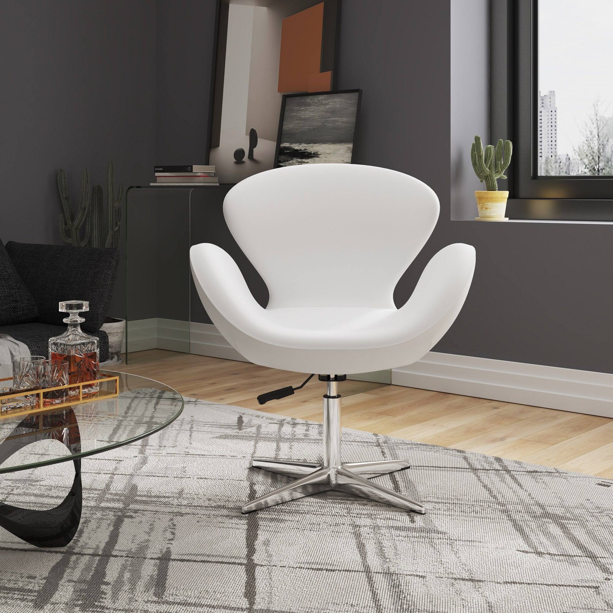 Angle. Manhattan Comfort - Raspberry Modern Upholstered Swivel Lounge Chair - White.