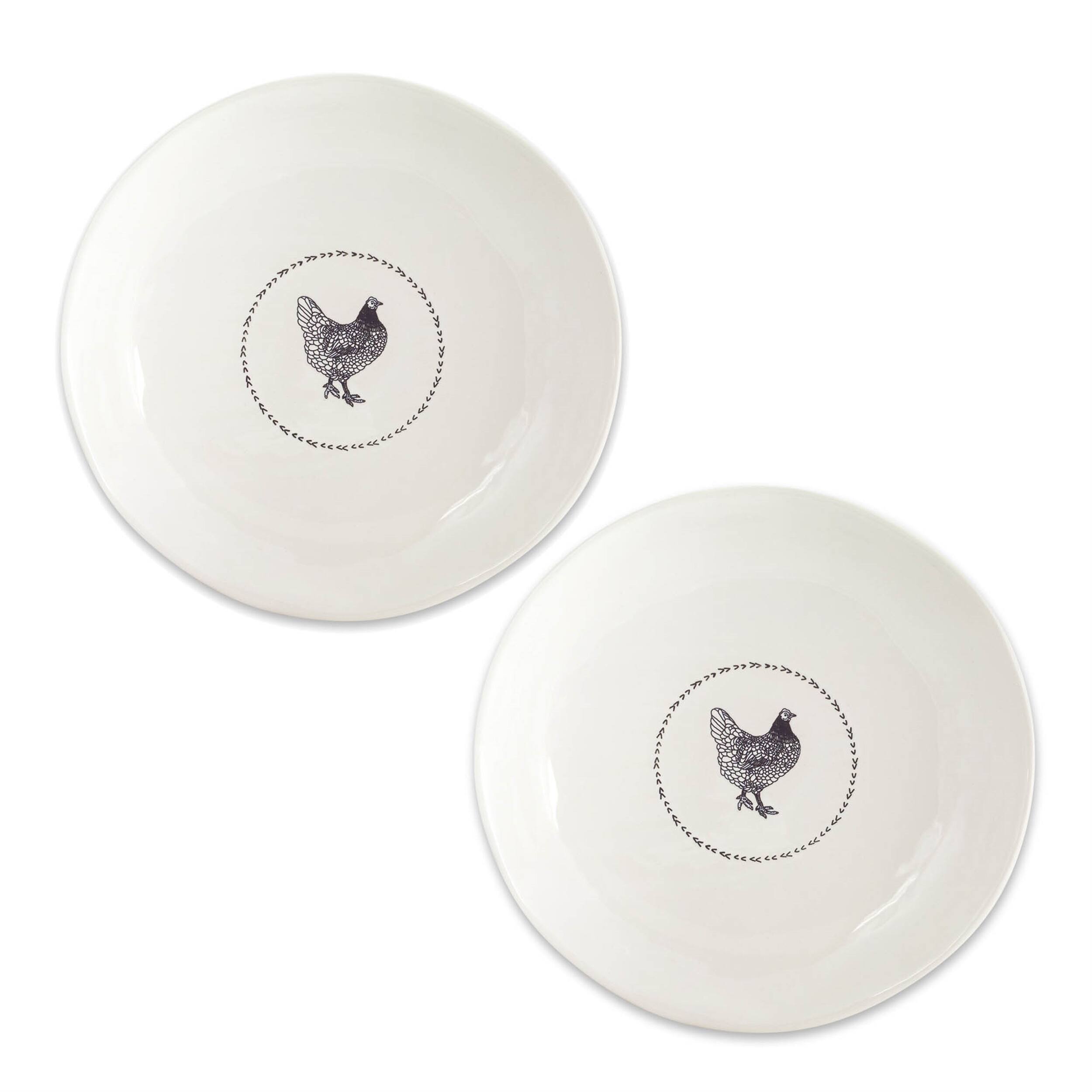 Left. BreeBe - Stoneware Farmhouse Chicken Platter (Set of 2) - White, Black.