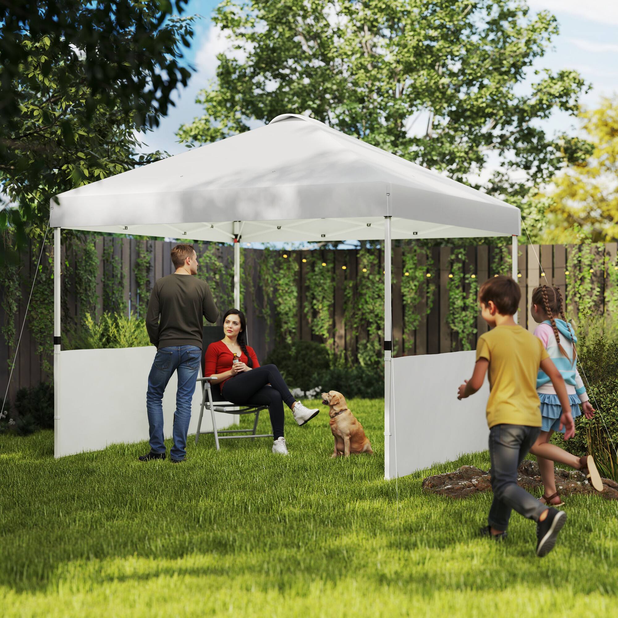 Alt View 1. Outsunny - 10' x 10' Pop Up Canopy Tent with 2 Half Sidewalls, UV50+ Instant Sun Shelter, Tents for Parties - White.
