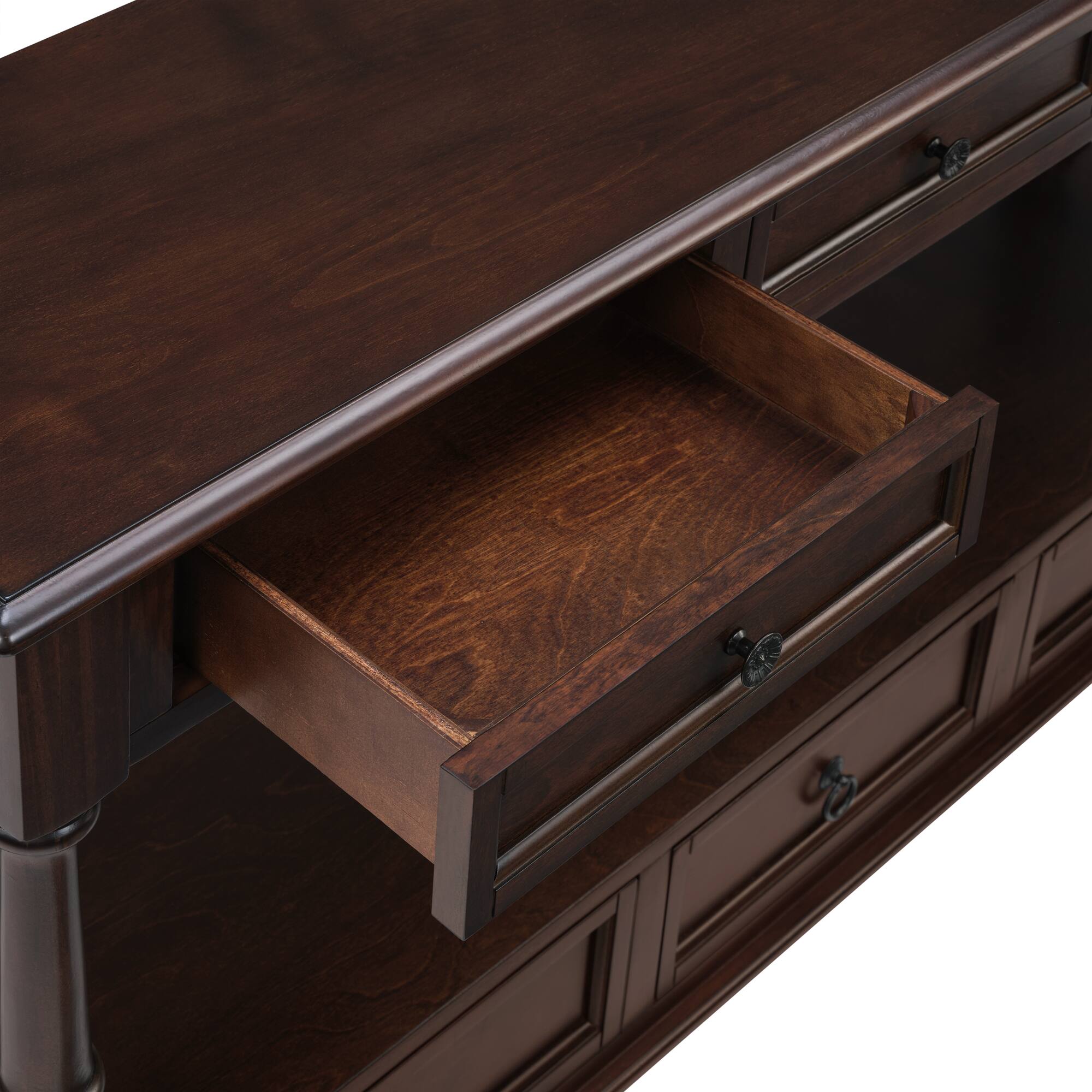 Alt View 8. GOODSILO - Vintage Style Solid Wood Console Table with Six Drawers and Two-Tier Shelf for Living Room and Entryway - Espresso.