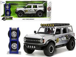 2021 Ford Bronco "KC HiLiTES" with Extra Wheels "Just Trucks" Series 1/24 Diecast Model Car by Jada - Gray Metallic