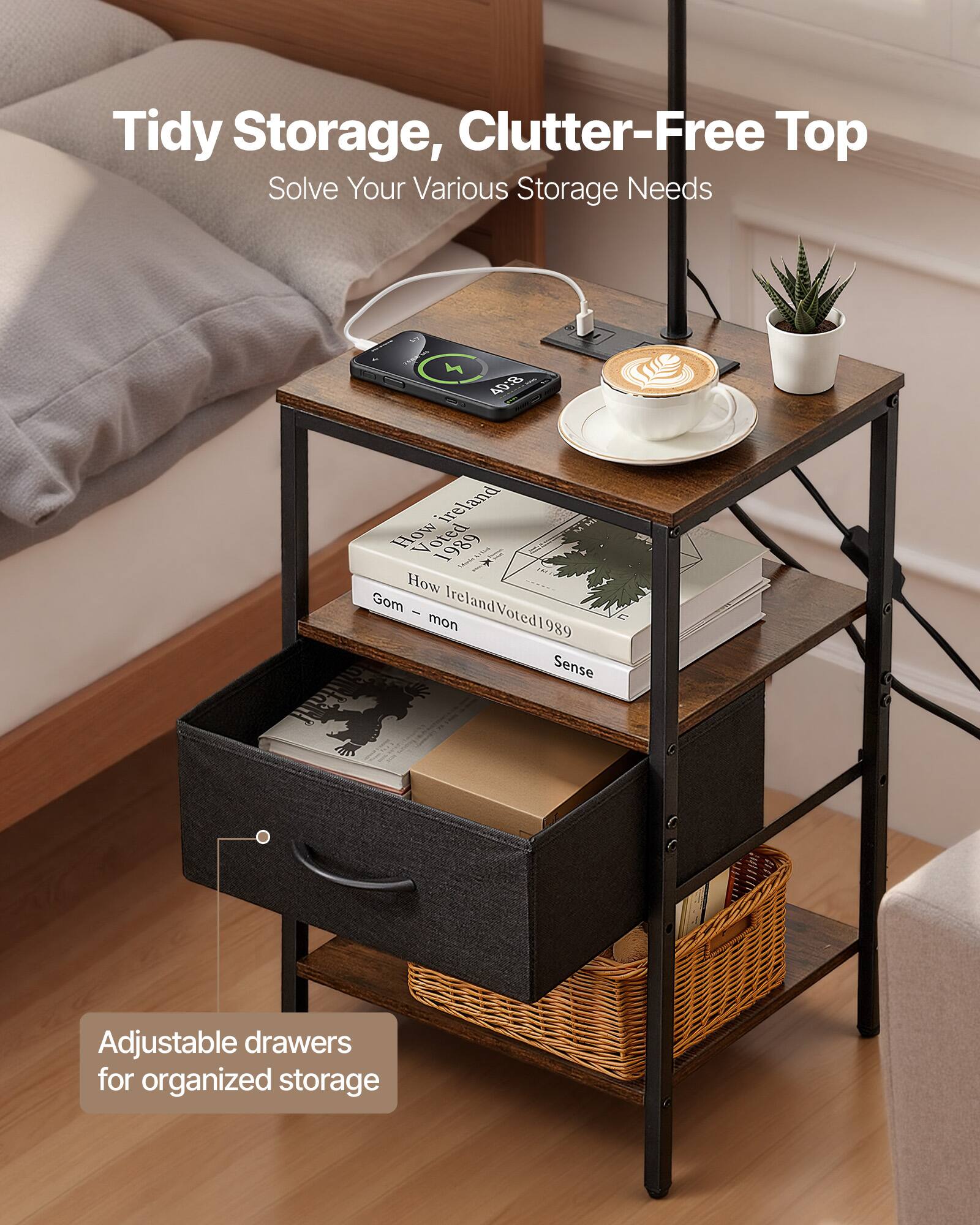 Tidy Storage, Clutter-Free Top  
Solve Your Various Storage Needs  

Adjustable drawers for organized storage