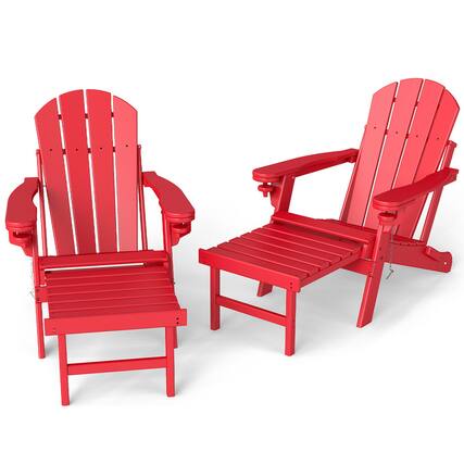 Front. FODINGHILL - Set of 2 HDPE Adirondack Chairs with Ottomans - Red.