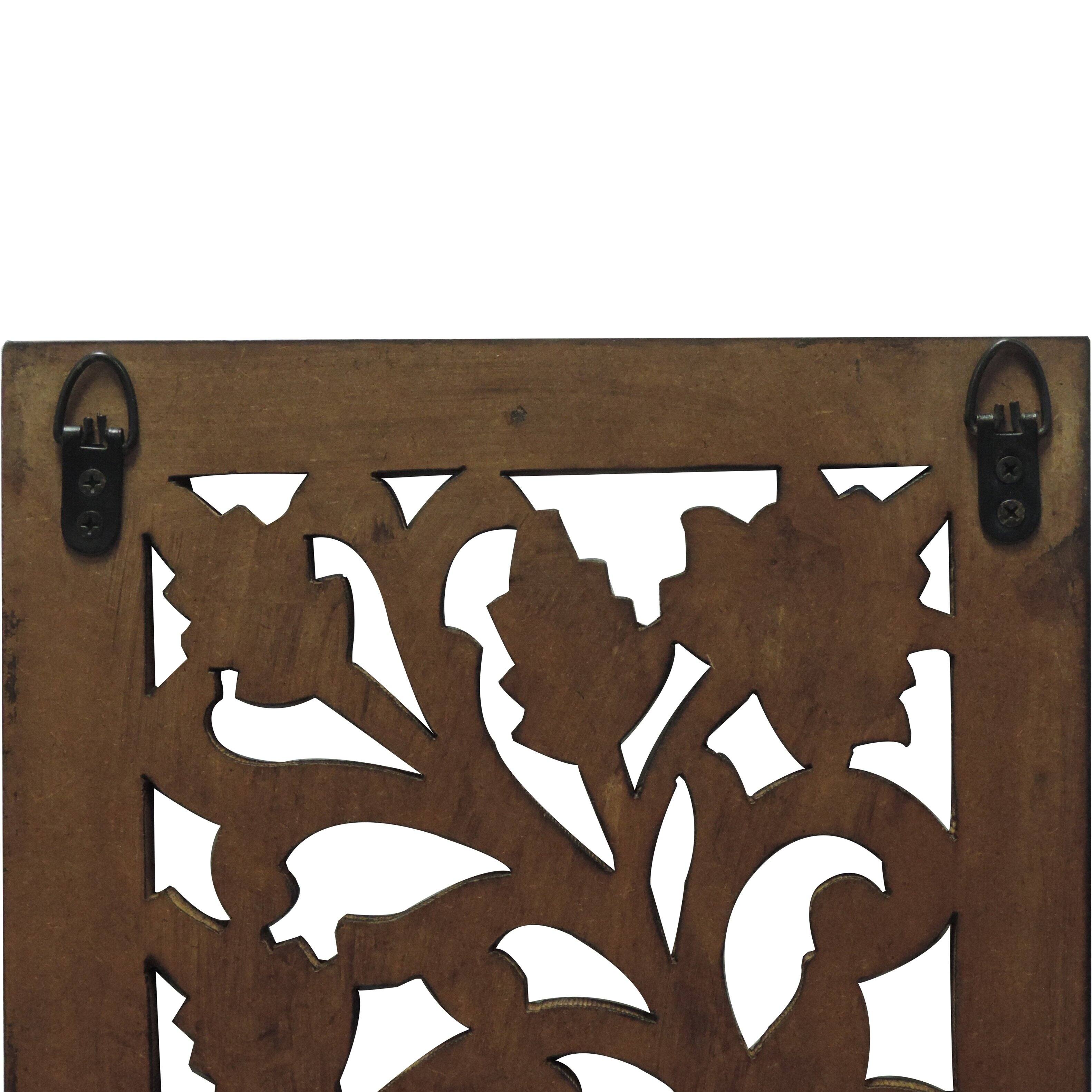 Alt View 2. Manhattan Lane - Mango Wood Wall Panel Hand Crafted with Leaves and Scroll Work Motif - Brown.