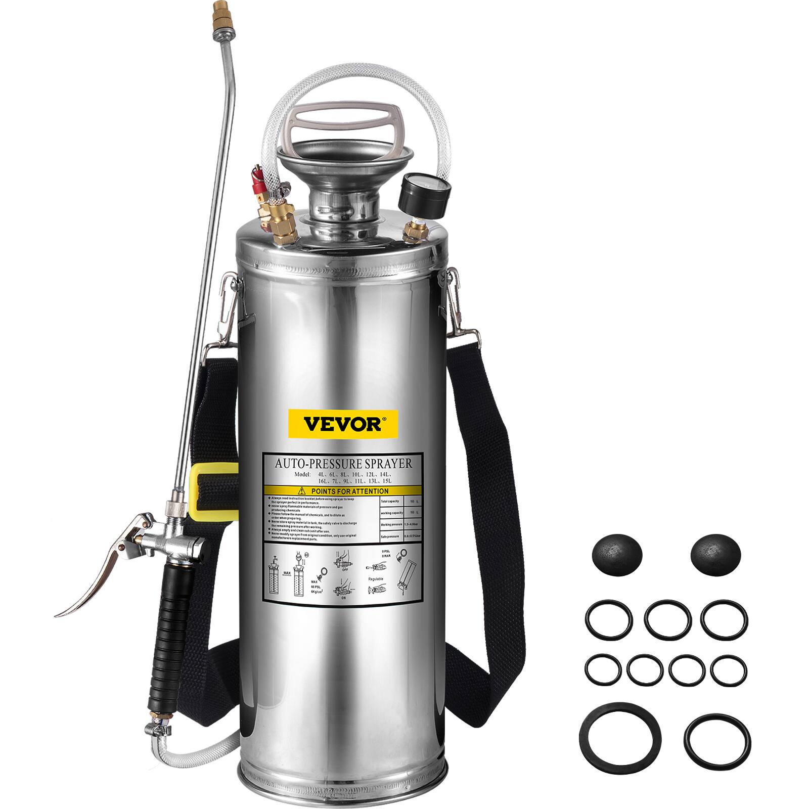 VEVOR AUTO-PRESSURE SPRAYER  
Model: 4L, 13.5L, 18L, 21L, 24L, 30L  
POINTS FOR ATTENTION:  
- [List of points for attention]