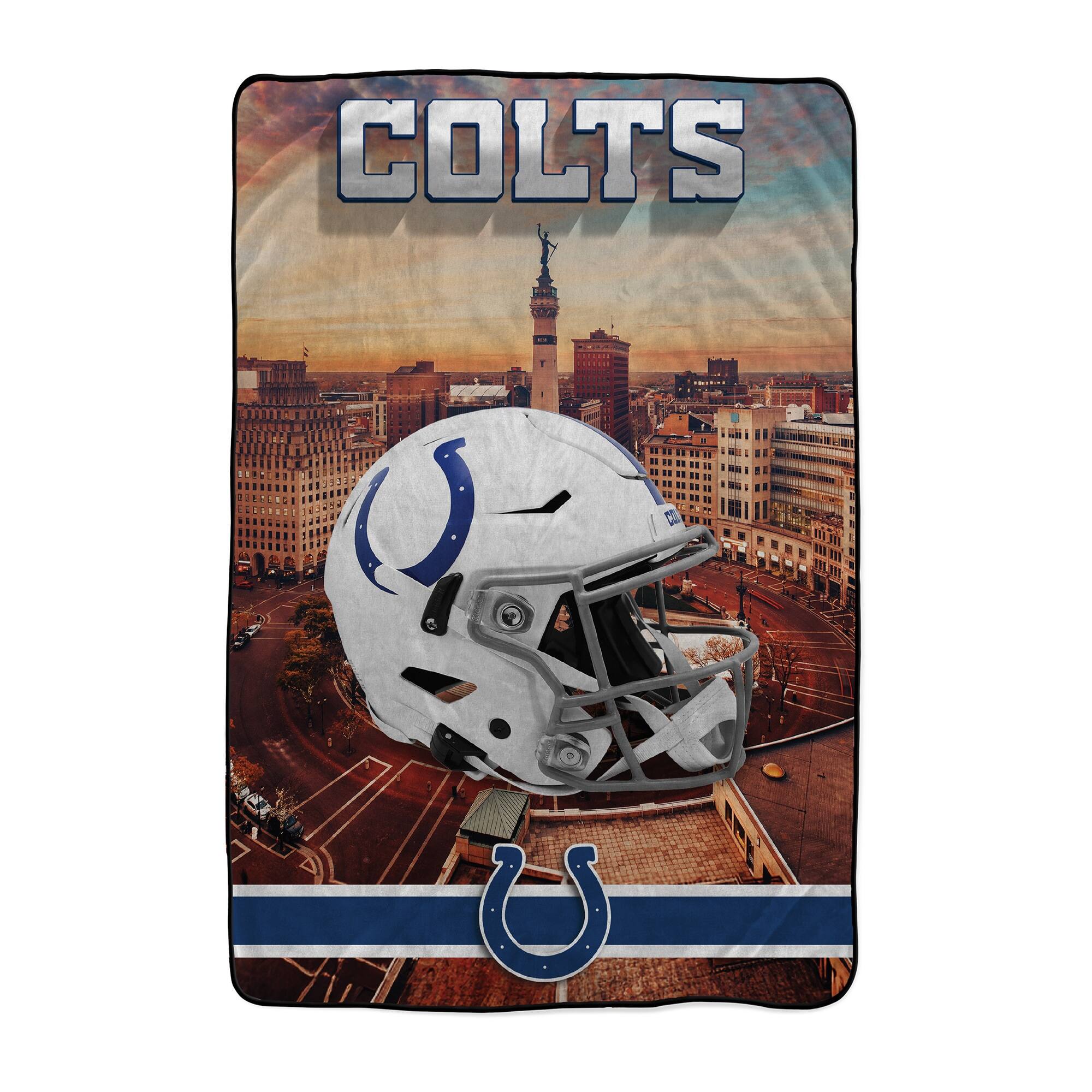 Front. Pegasus - Indianapolis Colts 66" x 95" Oversized Skyline Series Helmet Ultra Cozy Blanket - Multicolor.
