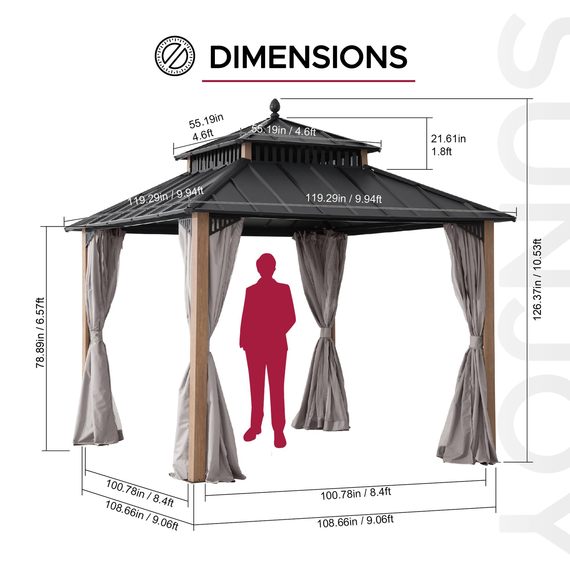6.57ft  
78.89in  
DIMENSIONS  
55.19in  
55.19in / 4.6ft  
19in / 4.6ft  
21.61in / 1.8ft  
119.29in / 9.94ft  
119.29in / 9.94ft  
10.53ft - 108.66in  
100.78in  
9.06ft  
8.4ft  
108.66in  
100.78in  
9.06ft  
8.4ft  
126.37in