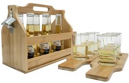 Sorbus - Wooden Bottle Caddy with Opener & Sampler Boards, Drink Holder for Beer, Soda, Perfect for Bar, Pub, and More - Brown