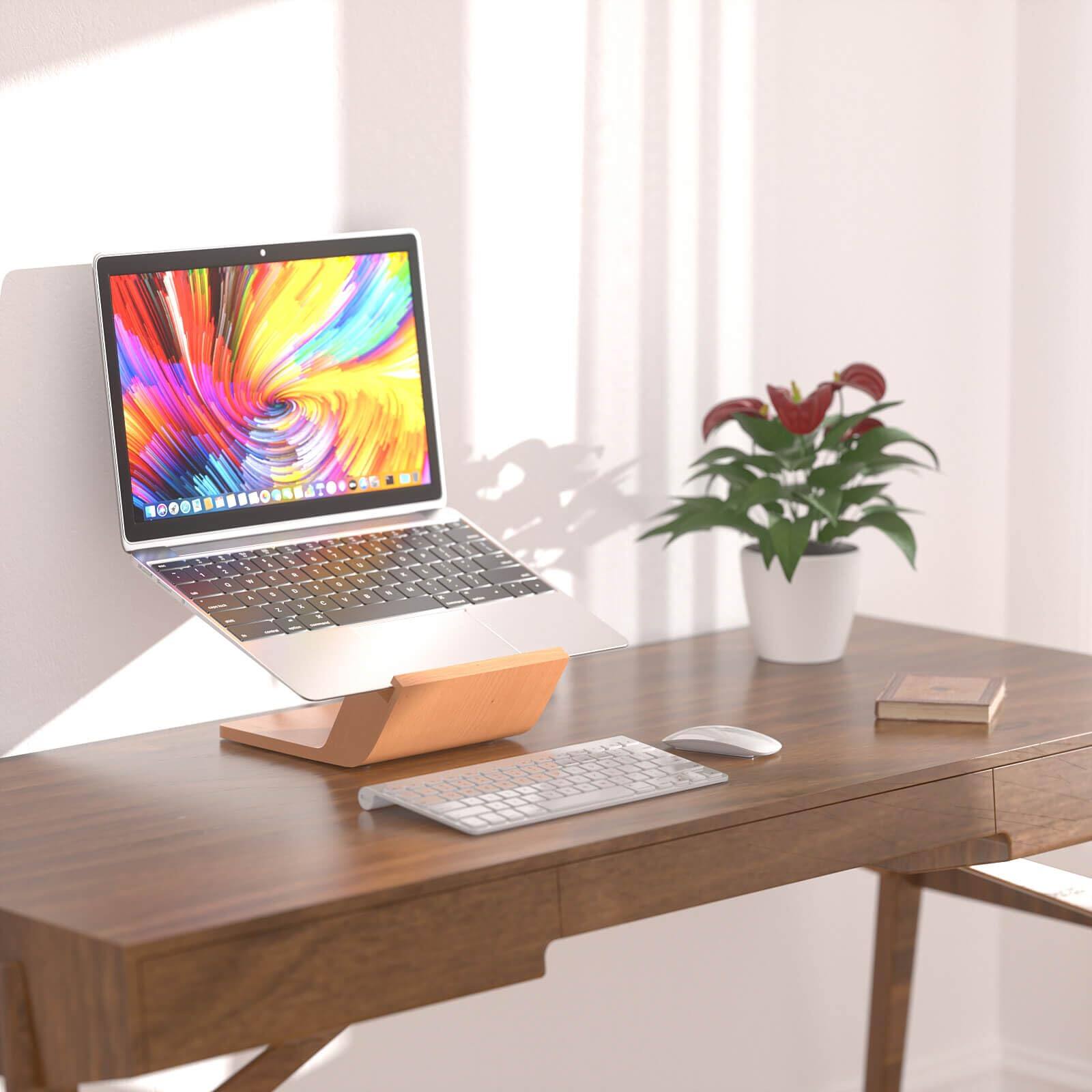 Alt View 1. HongFei - Wooden Laptop Stand, Ergonomic Computer Stand for Desk, Portable Laptop Riser, Notebook Stand Holder for Laptops - Wood.