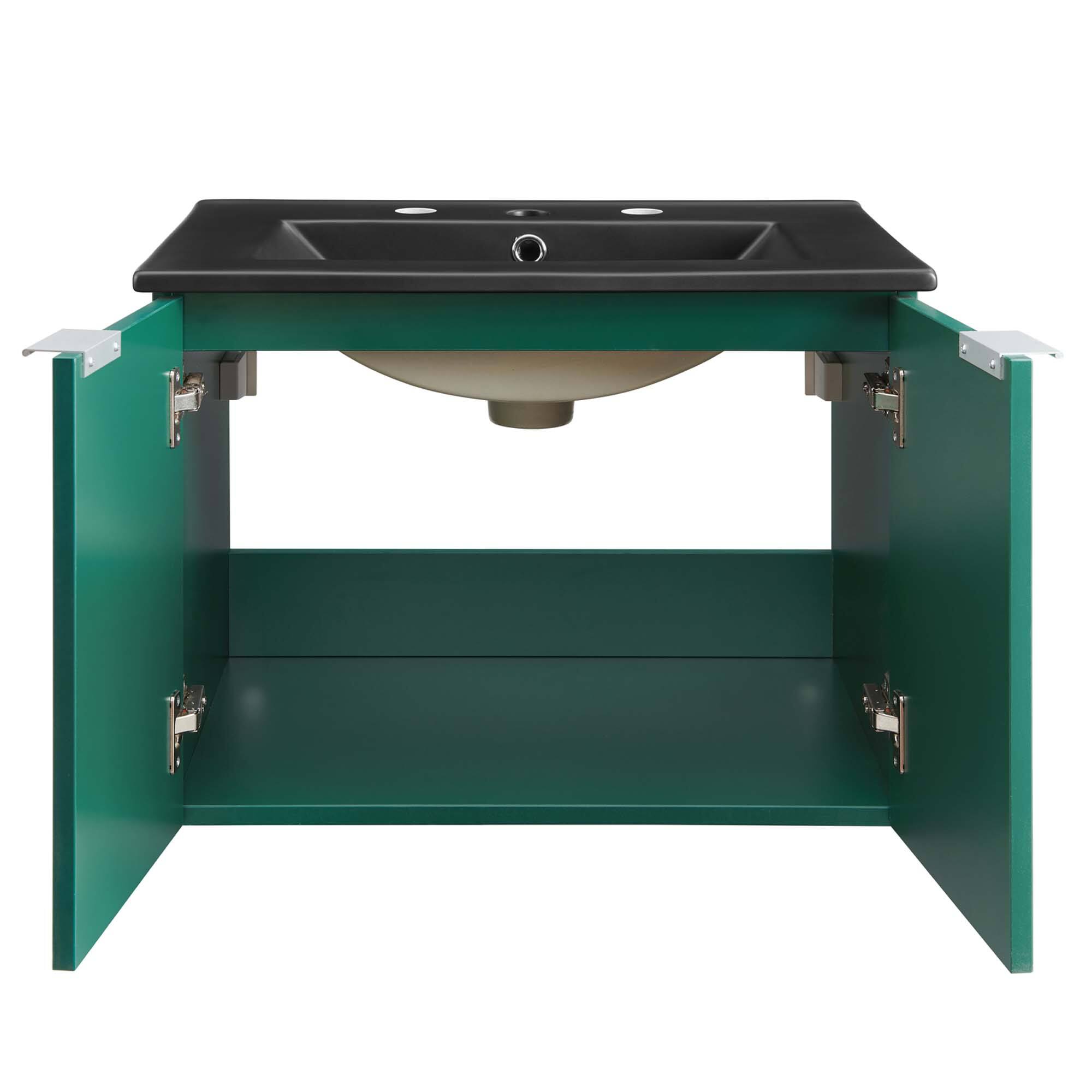 Alt View 4. Modway - Maybelle Wall-Mount Bathroom Vanity Basin Included - Green Black.