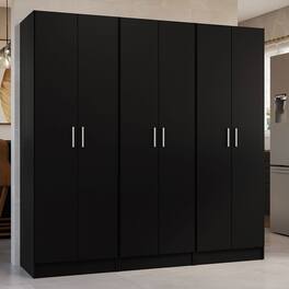 Madesa - Kitchen Pantry Set Storage Cabinet 6 Doors 12 Utility Shelves 70"L Organization Unit for Kitchen - Black