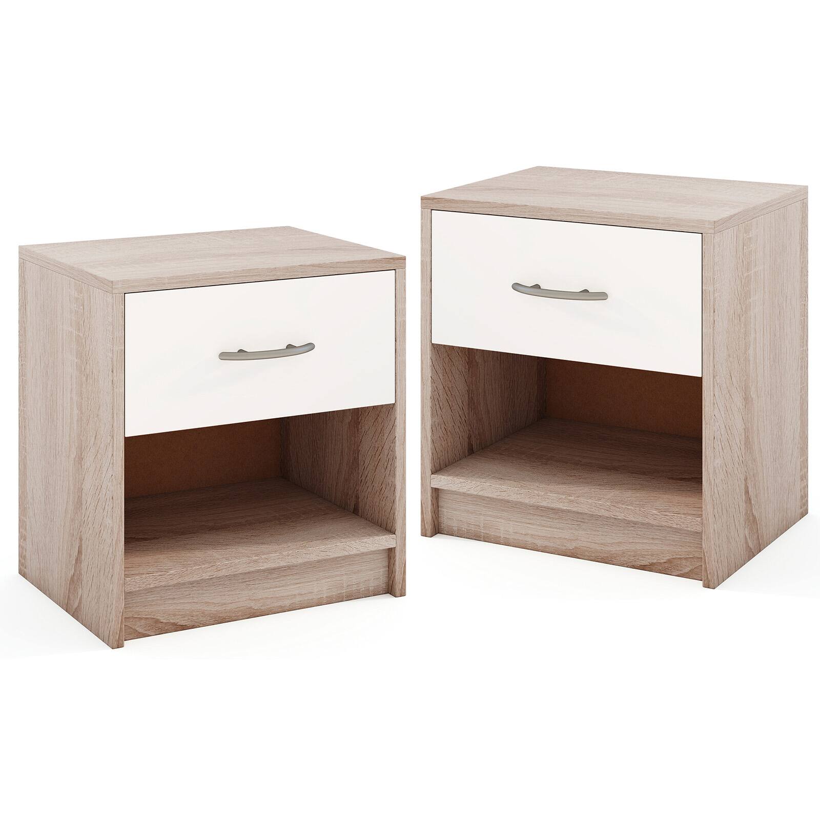Alt View 9. Gymax - Gymax 2 PCS Nightstand w/ Drawer Side Table w/ Slide-out Drawer Open Storage Shelf Natural & White - Natural, White.