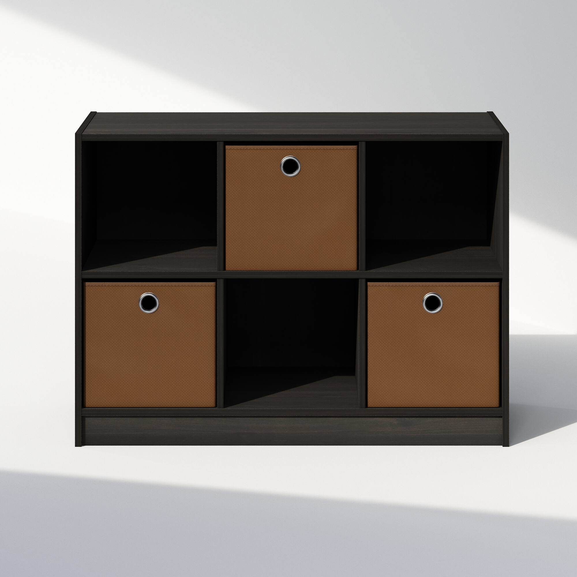 Alt View 2. Furinno - Cubic Multipurpose Clothing & Closet Storage Organizer Shelf with Bin Drawers, 6-Cube - Espresso/Brown.