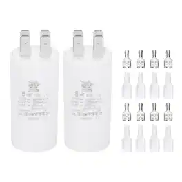 Unique Bargains - 2pcs 8uF CBB60 Run Capacitor, AC 450V 4 Pin Double Insert with Sheath Spring for Motor Start - White