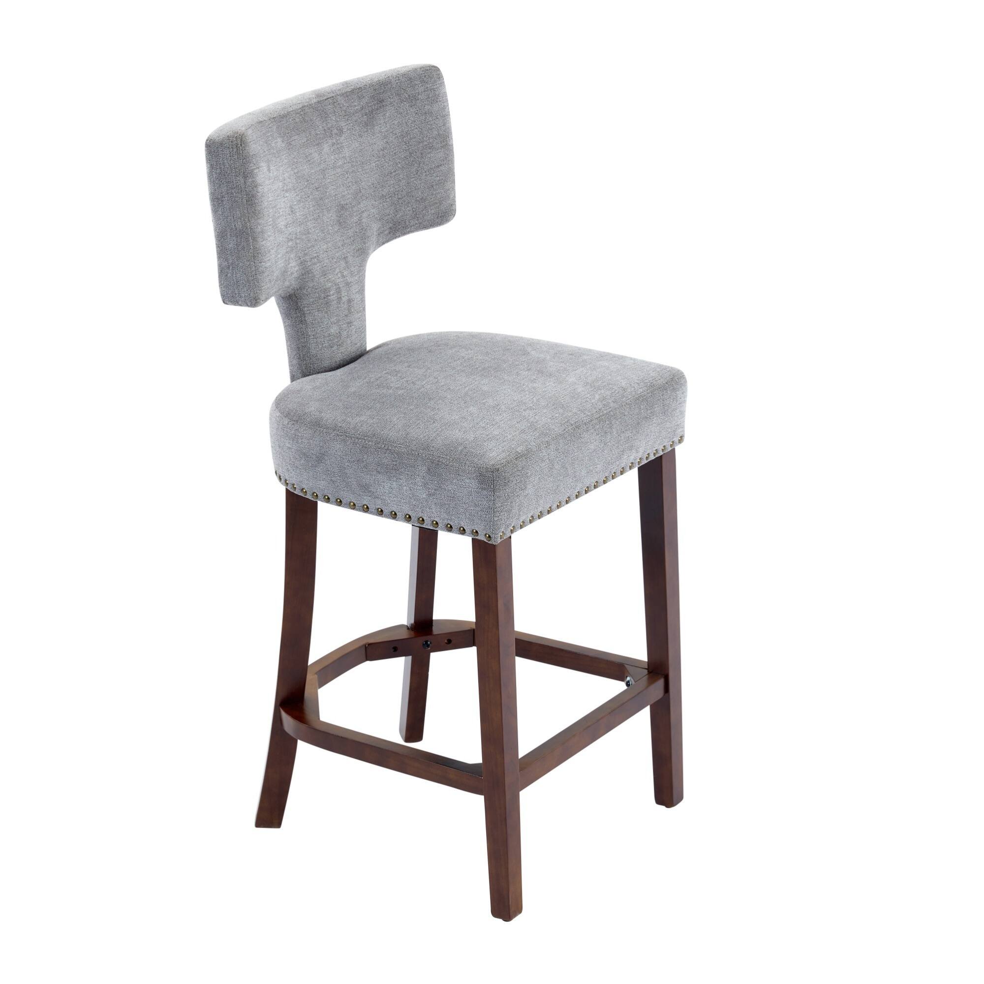 Back. GOODSILO - Modern Counter Height Bar Stools Set of 2, Farmhouse Upholstered Accent Chairs with Curved Backrest and Hardwood Frame - Gray.