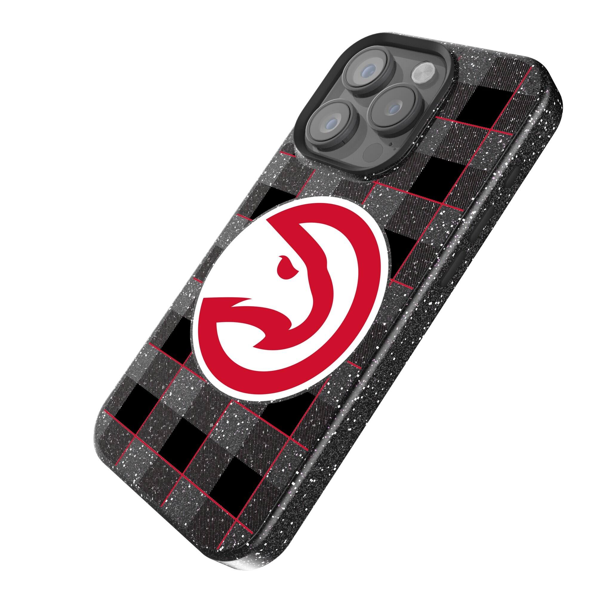 Alt View 1. Keyscaper - Atlanta Hawks Plaid Bling iPhone Case - 14 Pro - Black.