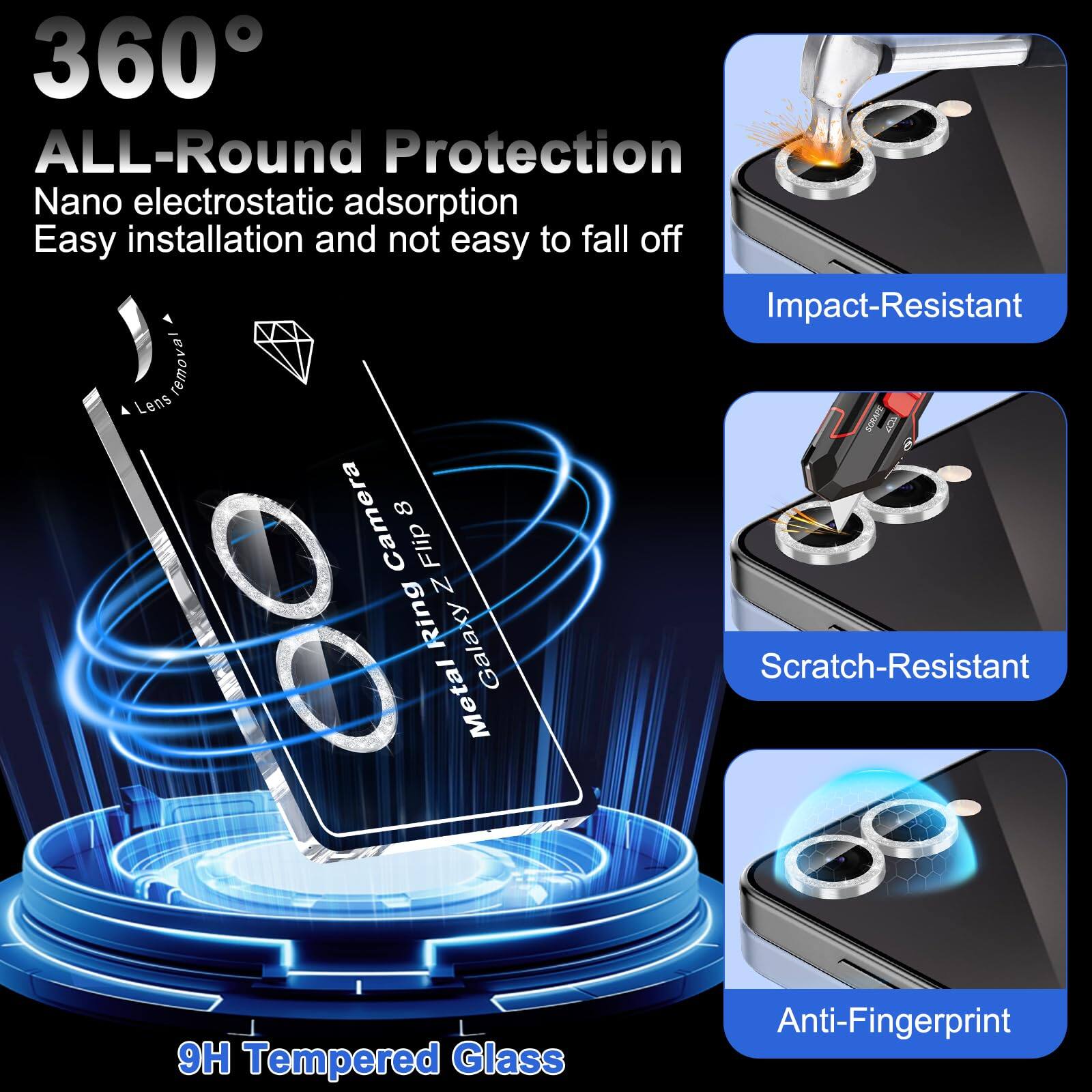 360° ALL-Round Protection  
Nano electrostatic adsorption  
Easy installation and not easy to fall off  
Impact-Resistant  
Scratch-Resistant  
Anti-Fingerprint  
9H Tempered Glass