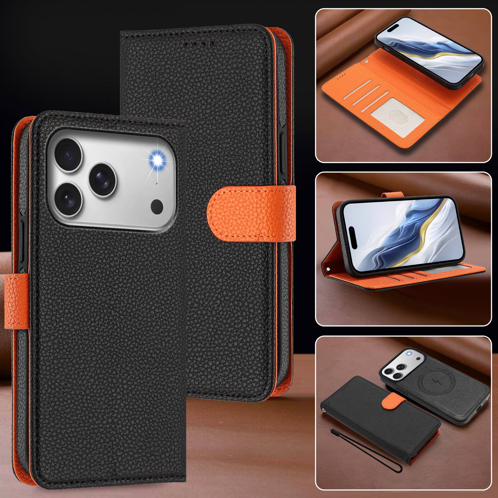 Alt View 3. Dteck - for Apple iPhone 17 Pro Magnetic Detachable Wallet Case,2-in-1 Folio Cover with Card Slots Wrist Strap & Kickstand - Black.