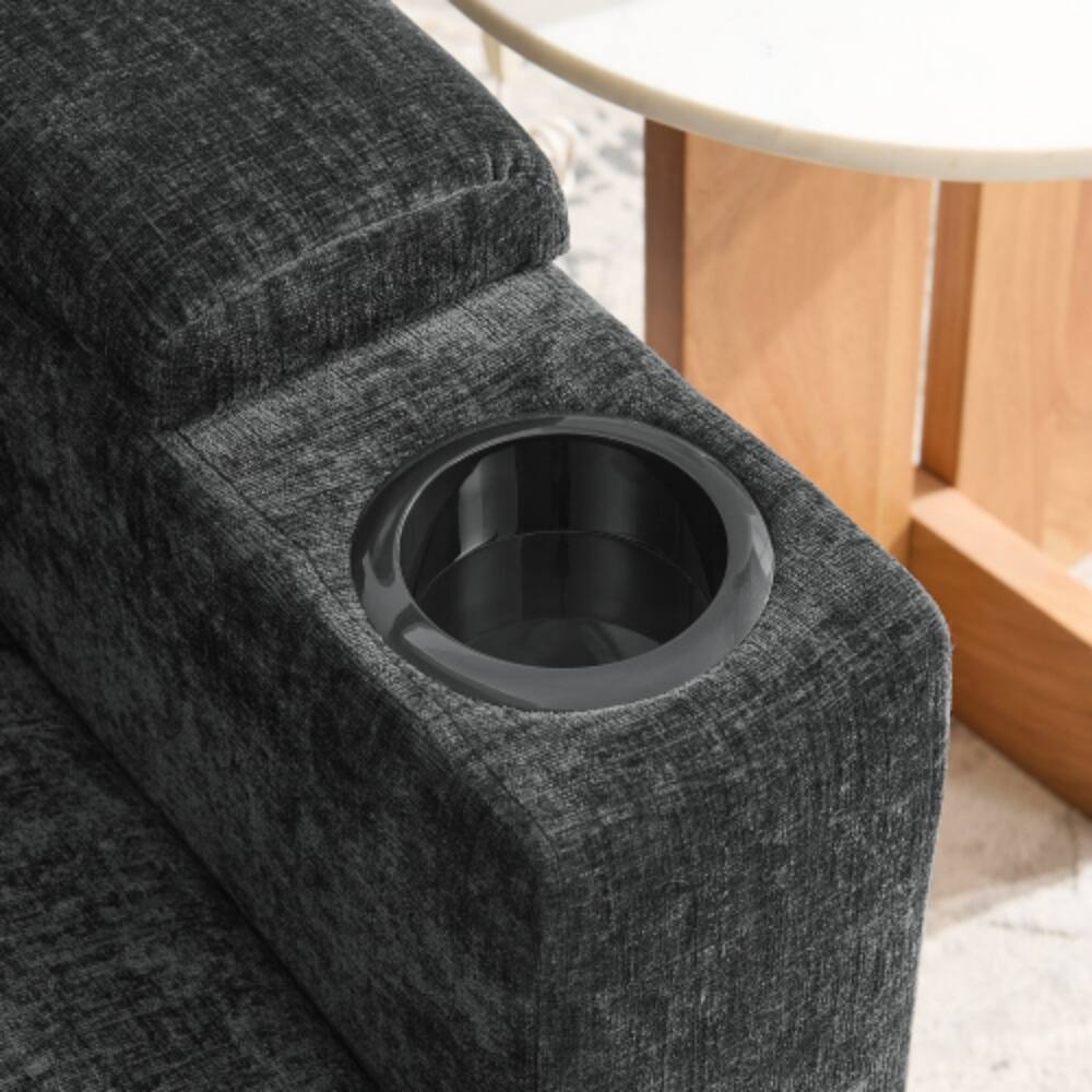 Back. LUCKY ONE - Single Sofa Recliner w/ Manual Backrest USB Port Cup Holders Hidden Storage Ottoman - Black.