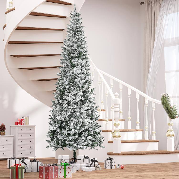 Alt View 1. PULUZ - 9ft Unlit Snow-Flocked Slim Pine Artificial Christmas Tree with Realistic Branches and 1084 Tips - Green.