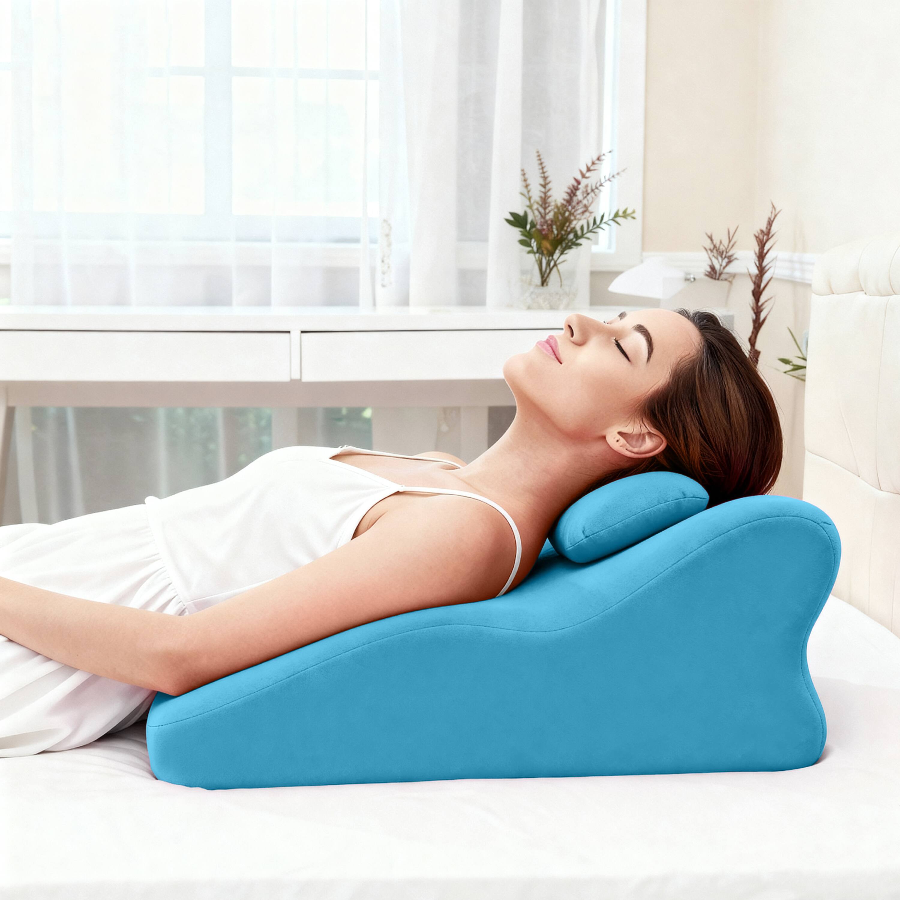 Angle. Z-Edge - Foam Ergonomic Wedge Pillow, Prone Pillow for Sleeping, Reading Pillow for Bed, Ergonomic Support for Back Pain - Blue.