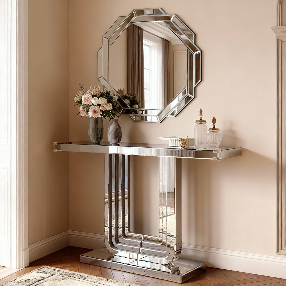Loheer Mirrored Console Table Finish 47 Inch Silver - Best Buy