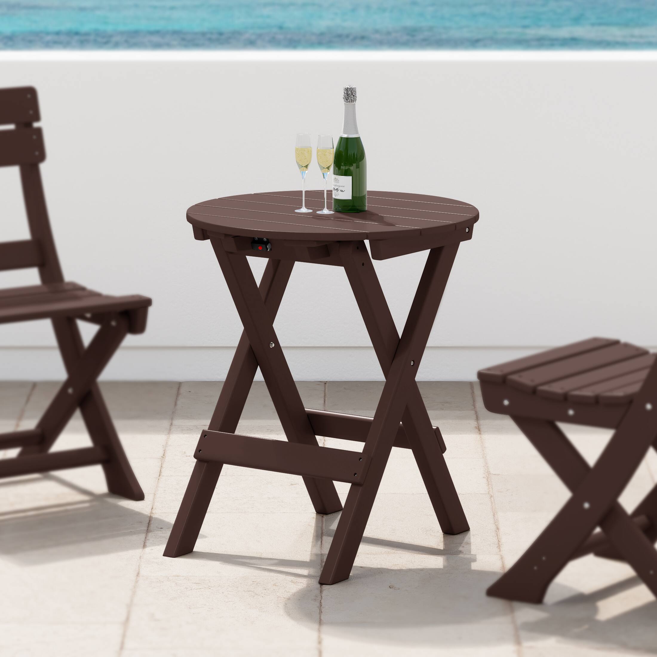 Angle. WestinTrends - WestinTrends Malibu HDPE Outdoor 24.5 Inch Round Portable Folding Patio Dining Table - Dark Brown.