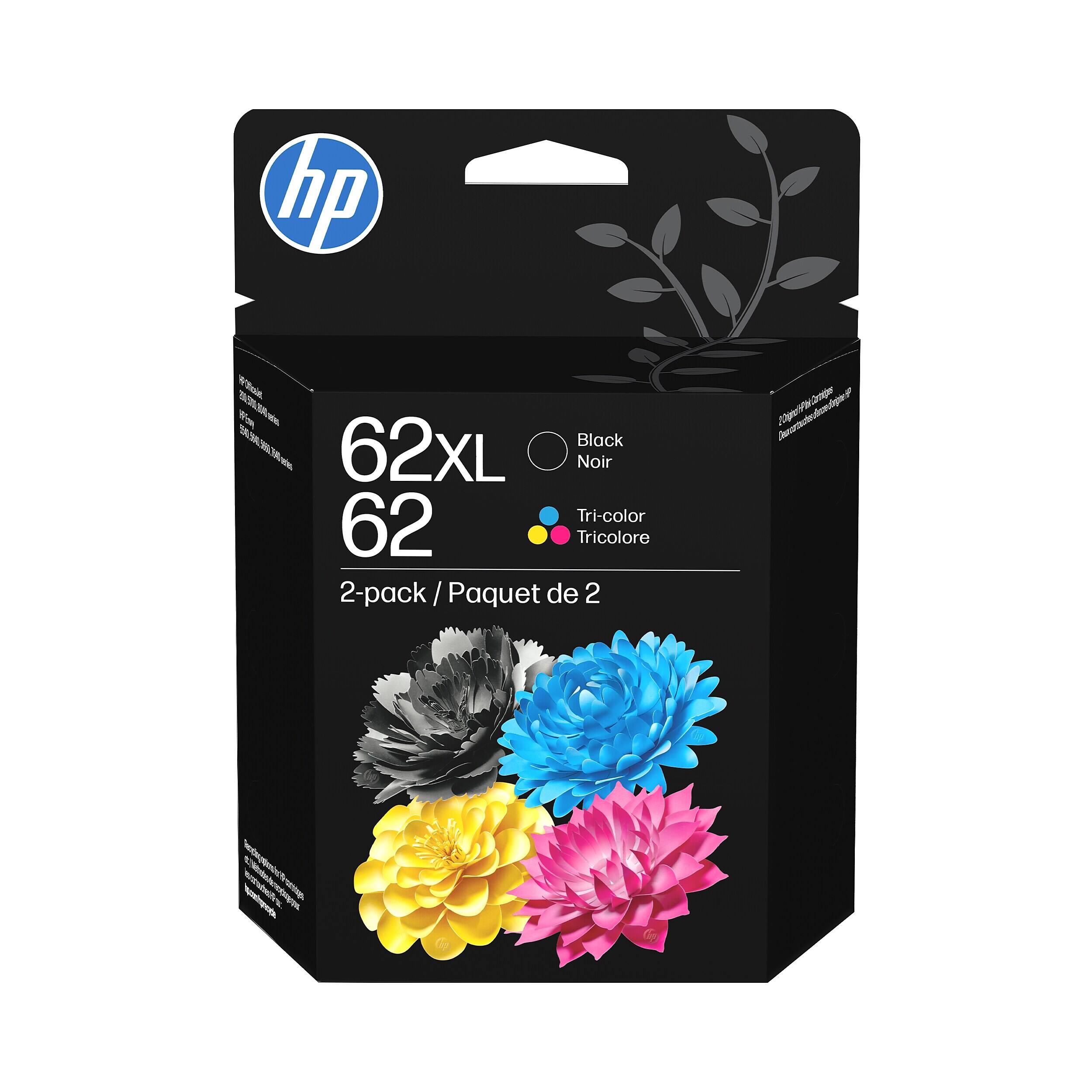 hp  
Black 62XL Noir Tri-color 62 Tricolore 2-pack / Paquet de 2