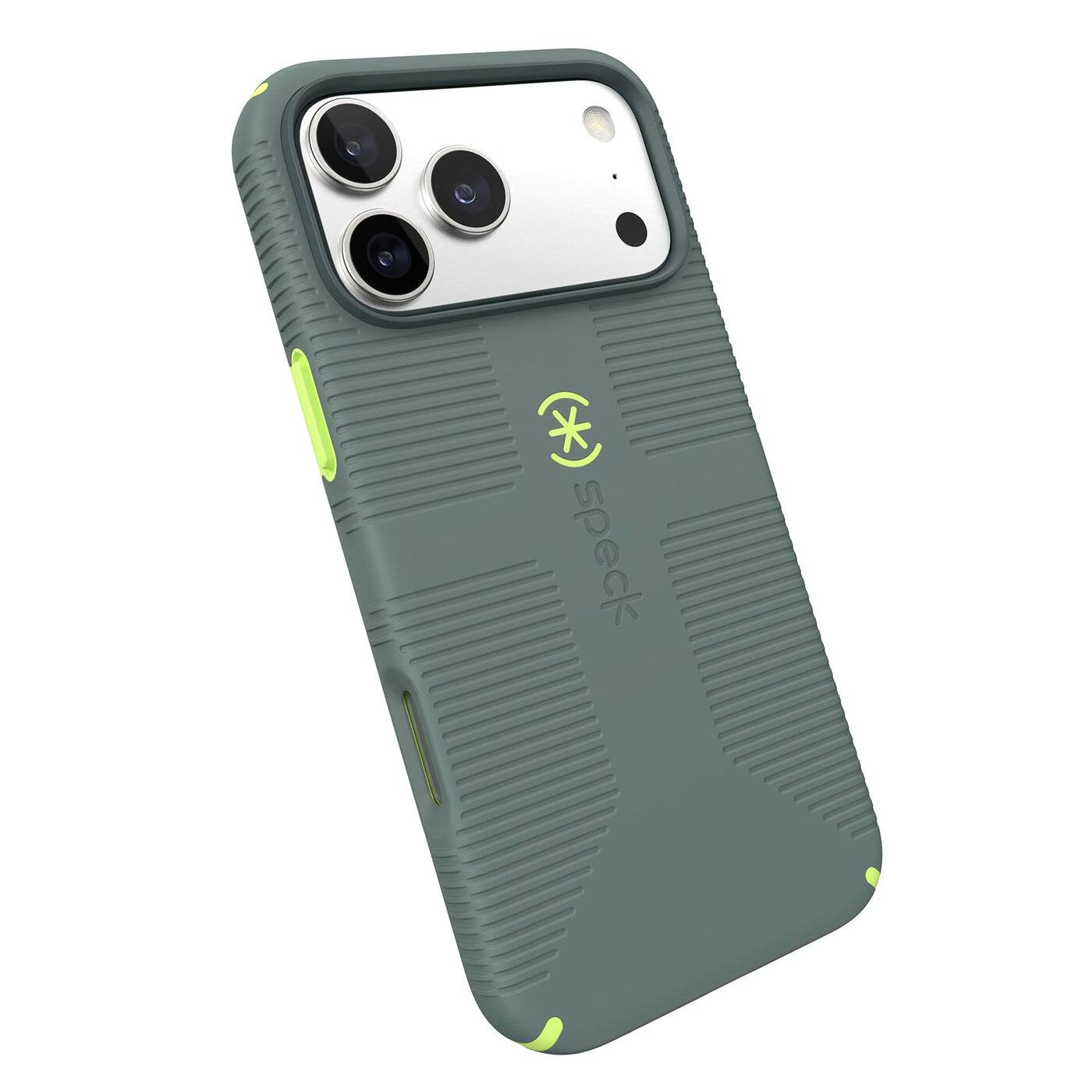 Back. Speck - iPhone 17 ProMax CANDYSHELL GRIP + MS - Neo Drab/Glow Green.