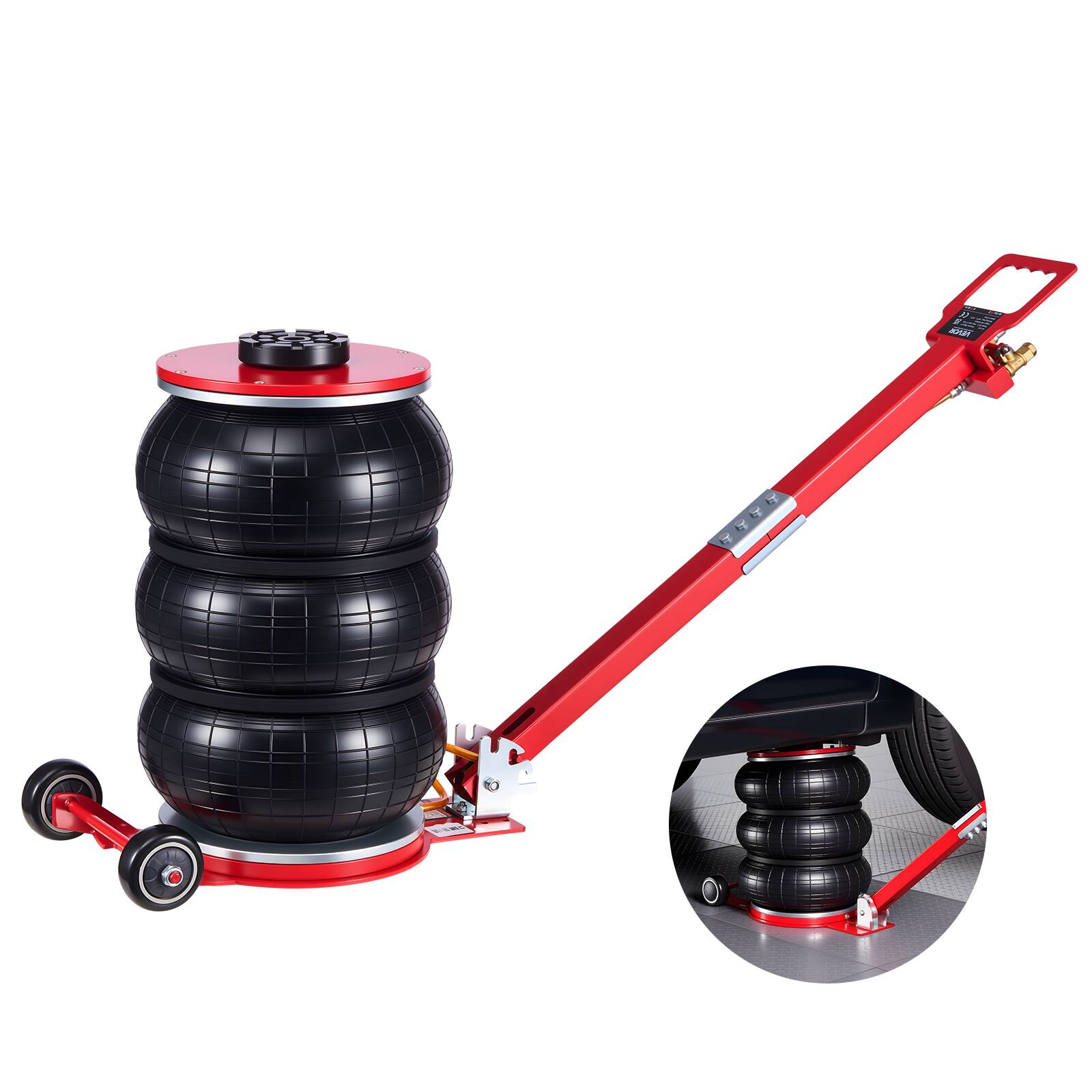 Front. VEVOR - Air Jack,5 Ton/11023 lbs Triple Bag Air Jack,Airbag with Six Steel Pipes,Lift Up to 18.3 inch/464 mm,4-10 s Fast Lifting - Red;Black.