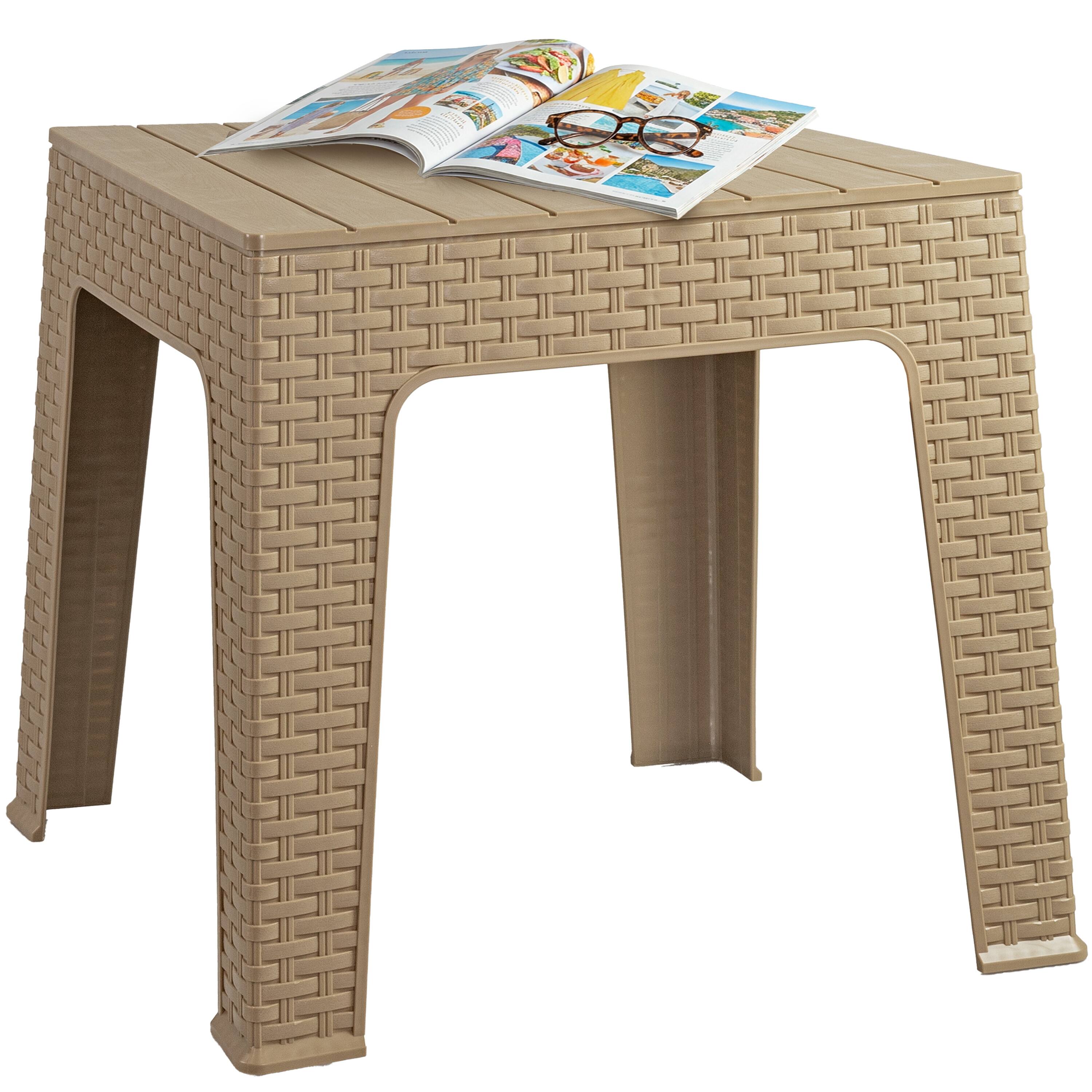 Alt View 9. Sunnydaze - 17.75" Plastic Square Patio Side Table - Beige.